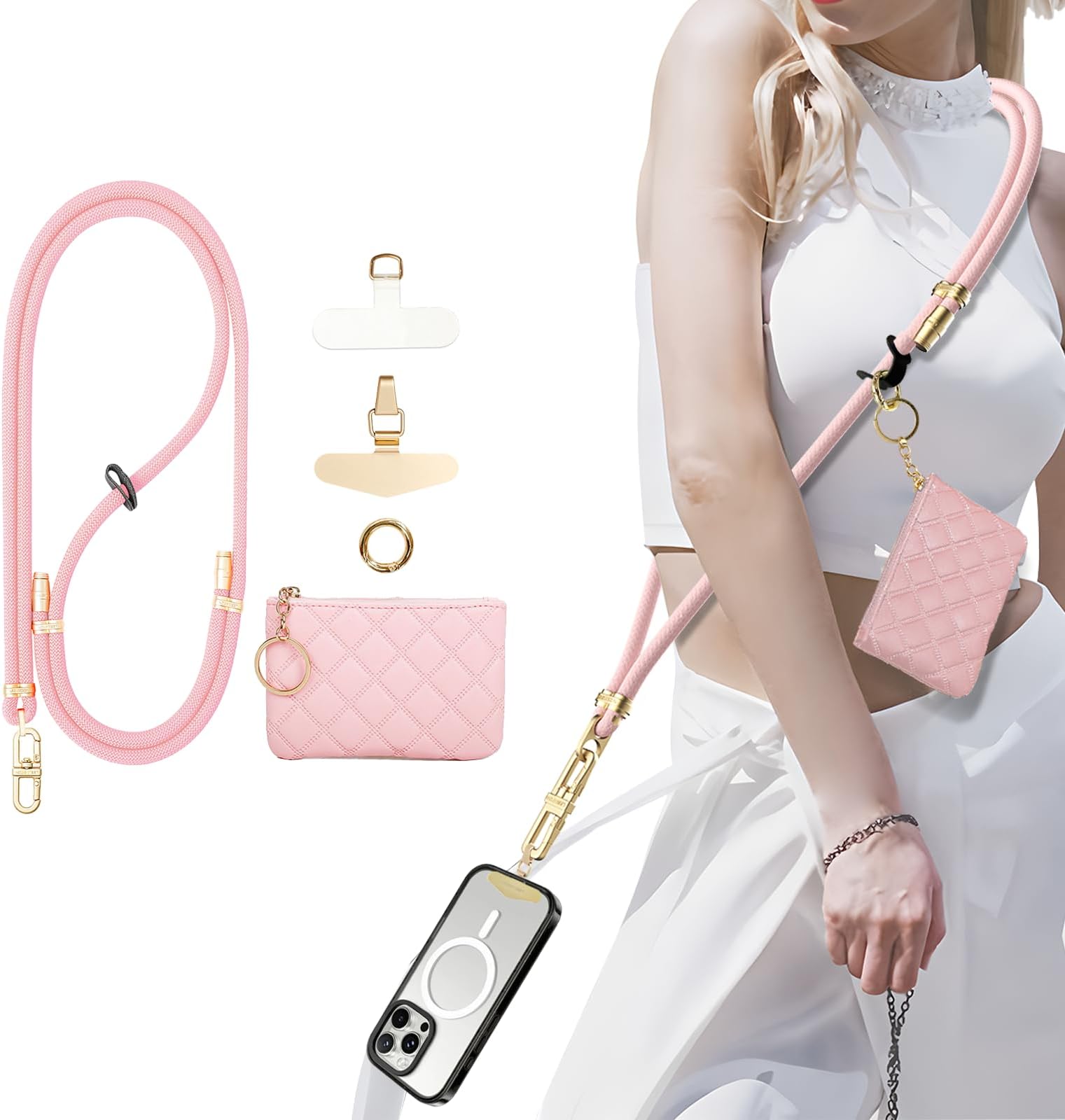 Amazon.com: Phone Lanyard Crossbody with Leather Zipper wallet,2 Phone ...