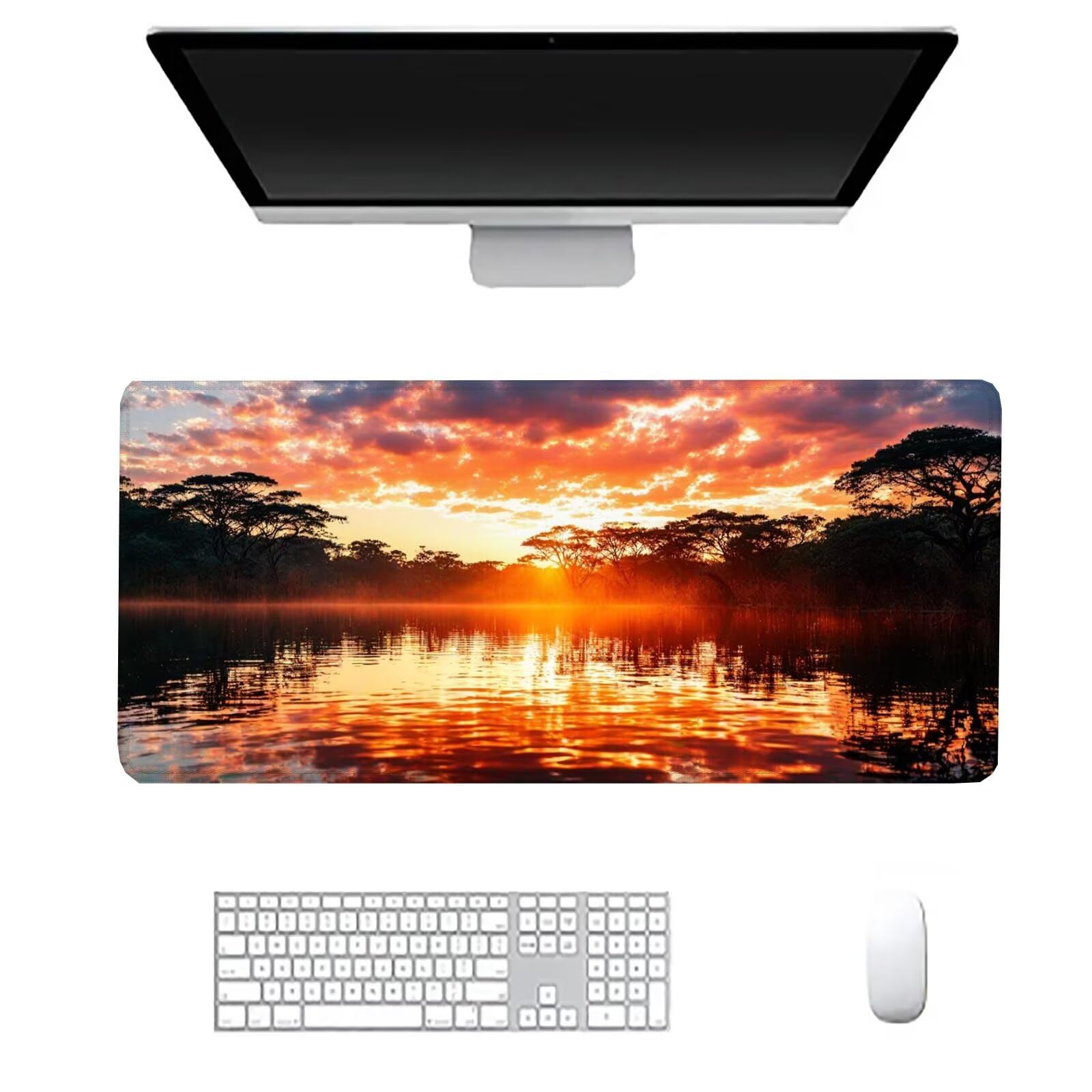 Krajobraz Duża podkładka pod mysz do gier Podkładka na biurko XXL 1400 x 700 x 3 mm, mata komputerowa akcesoria biurowe z antypoślizgową podstawą do klawiatury i myszy dla graczy J690