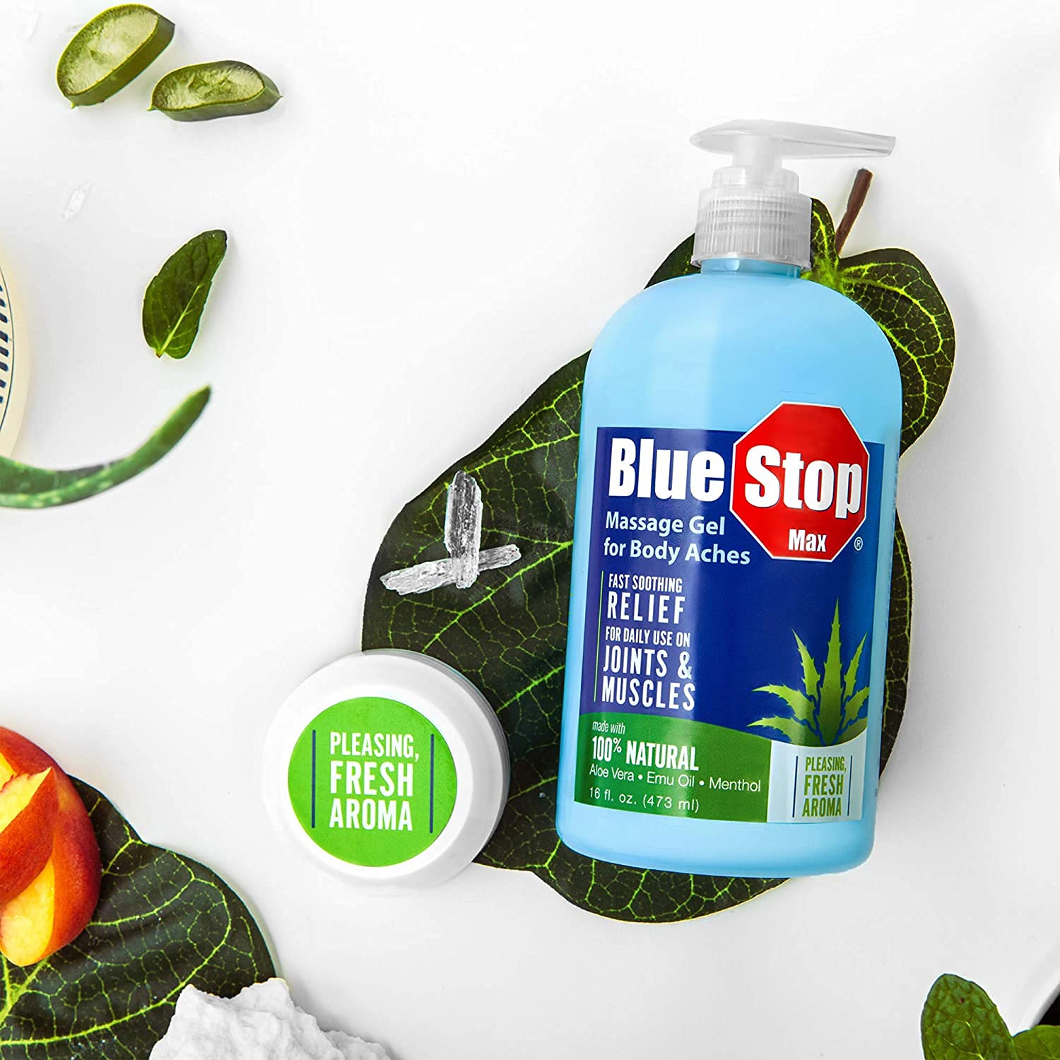 Blue Stop Max Massage Gel and Muscle Rub Made with Aloe Vera, Emu Oil