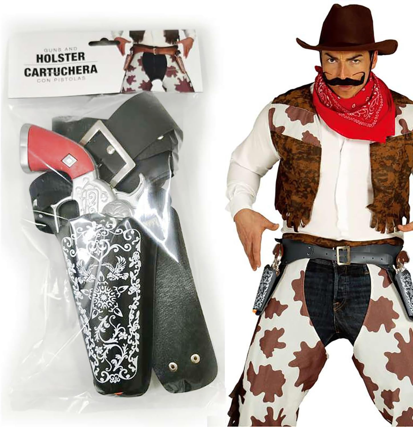 SeptCity 2PCS Western Cap Guns Toy Revolver with Adjustable Belt, Black