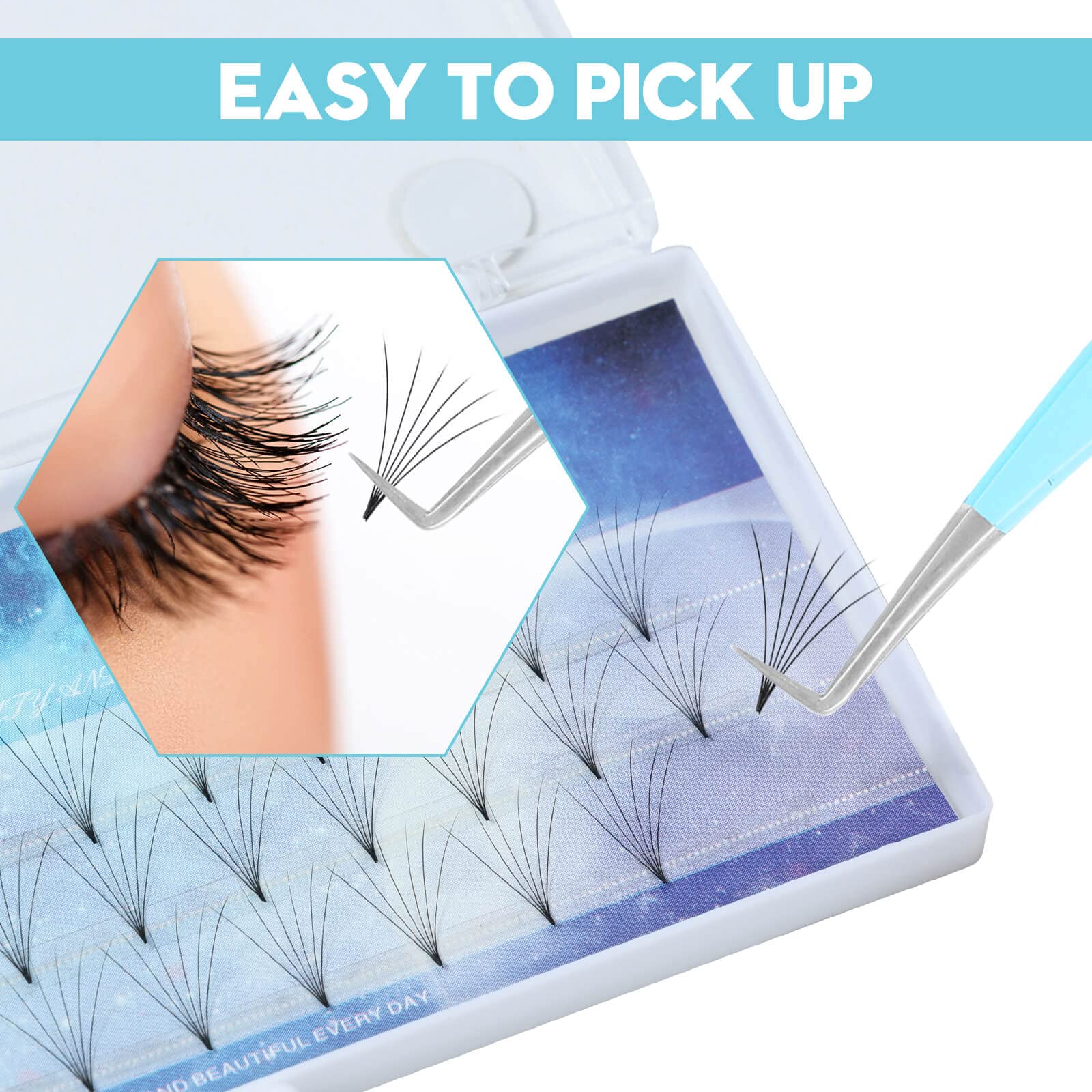 Ms.Queen Wimpernpinzette für Wimpernverlängerungen, Präzisions-Faserspitze, 90 Grad Pinzette für Mega Volume Lashes Extensions, Blau