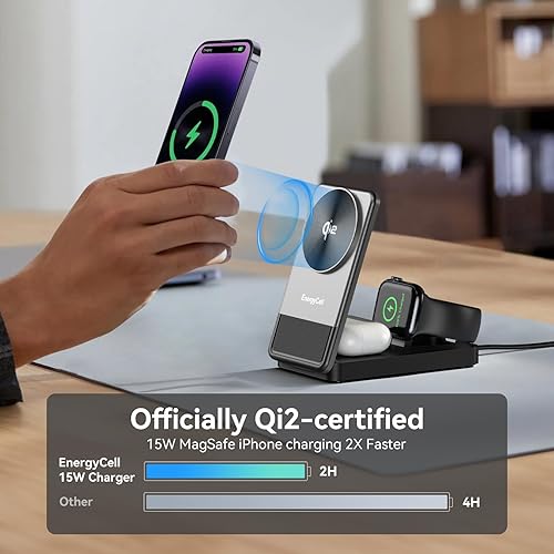 Miniatura 4 de Estación de carga inalámbrica 3 en 1, certificado Qi2, cargador rápido de 15 W para iPhone serie 1615141312, Apple Watch, AirPods, base de viaje