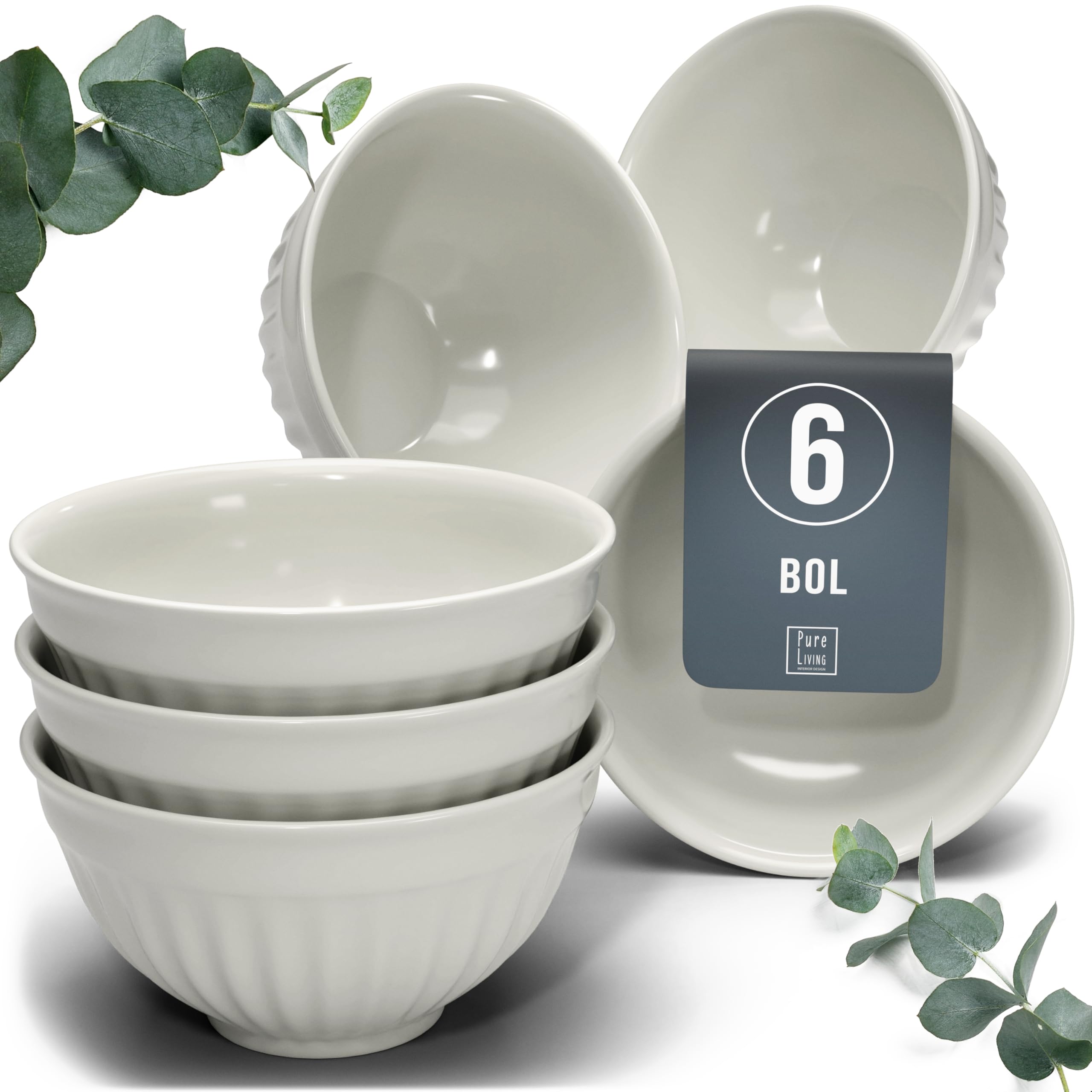 Ceramiczne miseczki na musli dla 6 osób, zwycięzca testu Hygge, fantastyczny skandynawski zestaw misek do musli, mała miska, miska na musli – Pure Living w kolorze beżowym