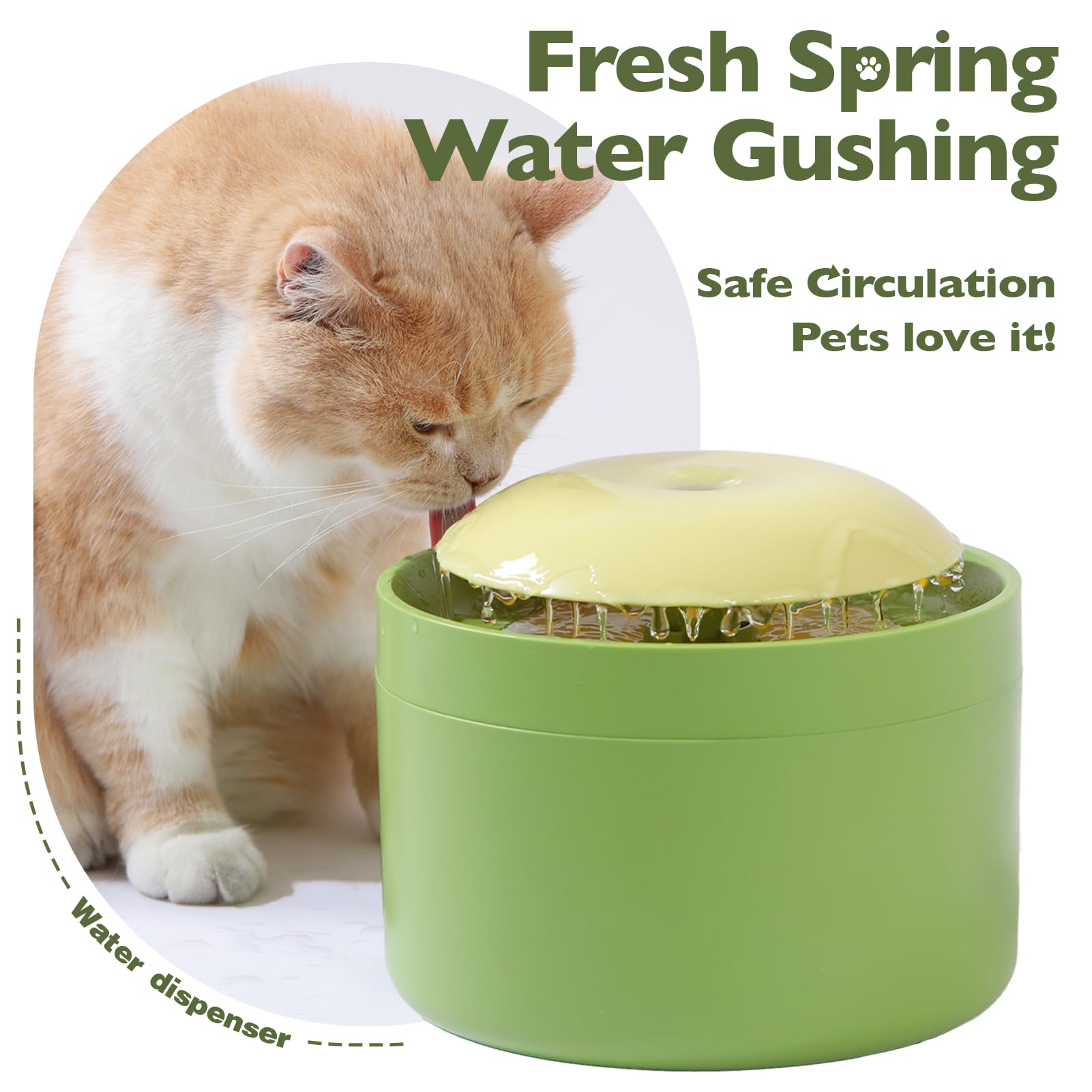jovani Green Cat Water Fountain, Pet Water Fountain with 2.2L/ 78oz Large-Capacity, Ultra-Quiet Water Fountains for Cats Indoor, Easy to Clean&Assemble