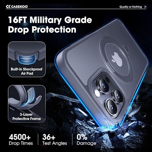 Miniatura 5 de CASEKOO Funda con anillo magnético oficial original para iPhone 15 Pro protección militar contra caídas compatible con MagSafe a prueba de golpes,