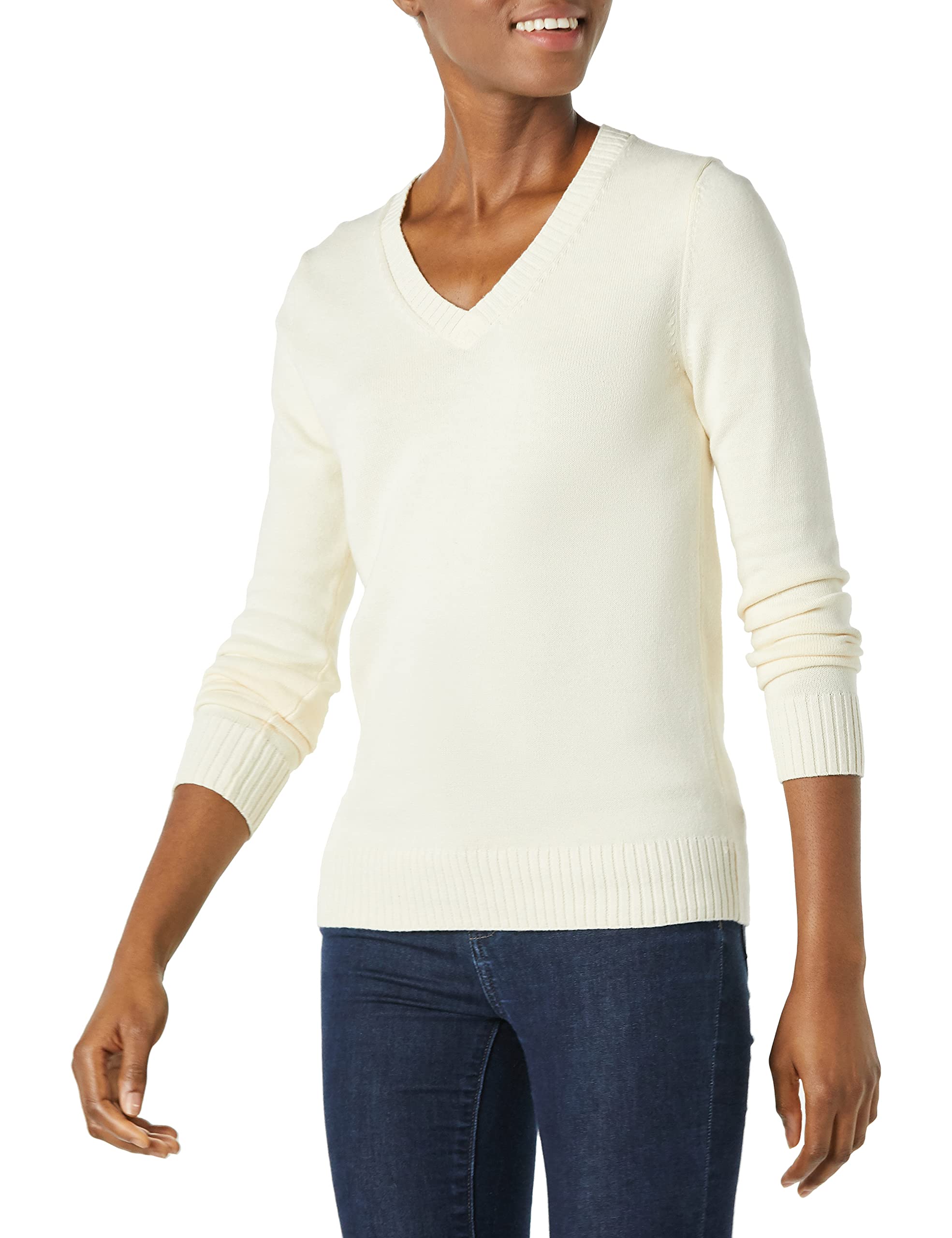 Amazon Essentials Women's Lightweight Long-Sleeve V-Neck Cotton Sweater