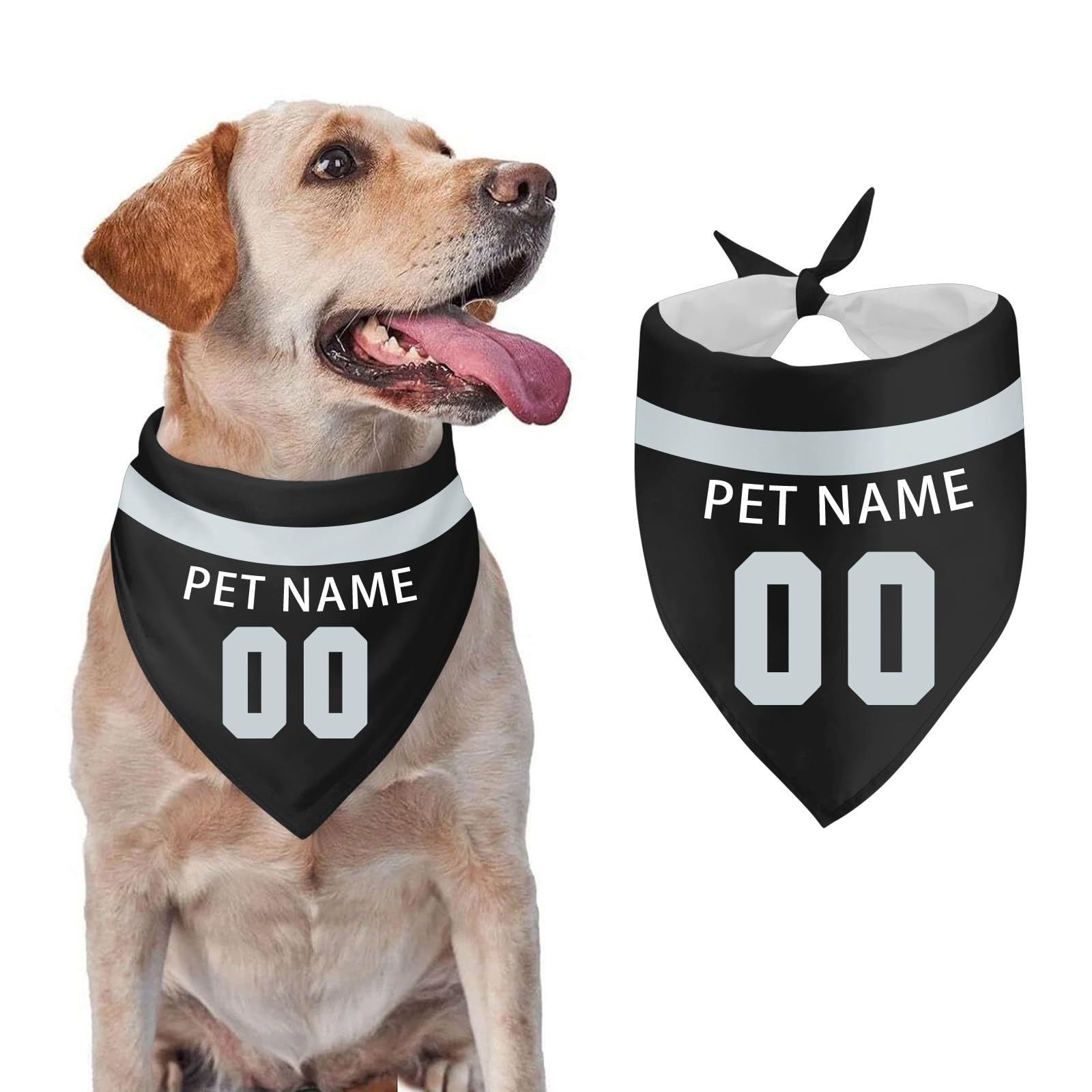 Personalised Dog Bandana with Name Number, Custom Neckerchief for Small Medium Dogs Cats, Birthday Christmas Pet Gift for Puppy (Black)