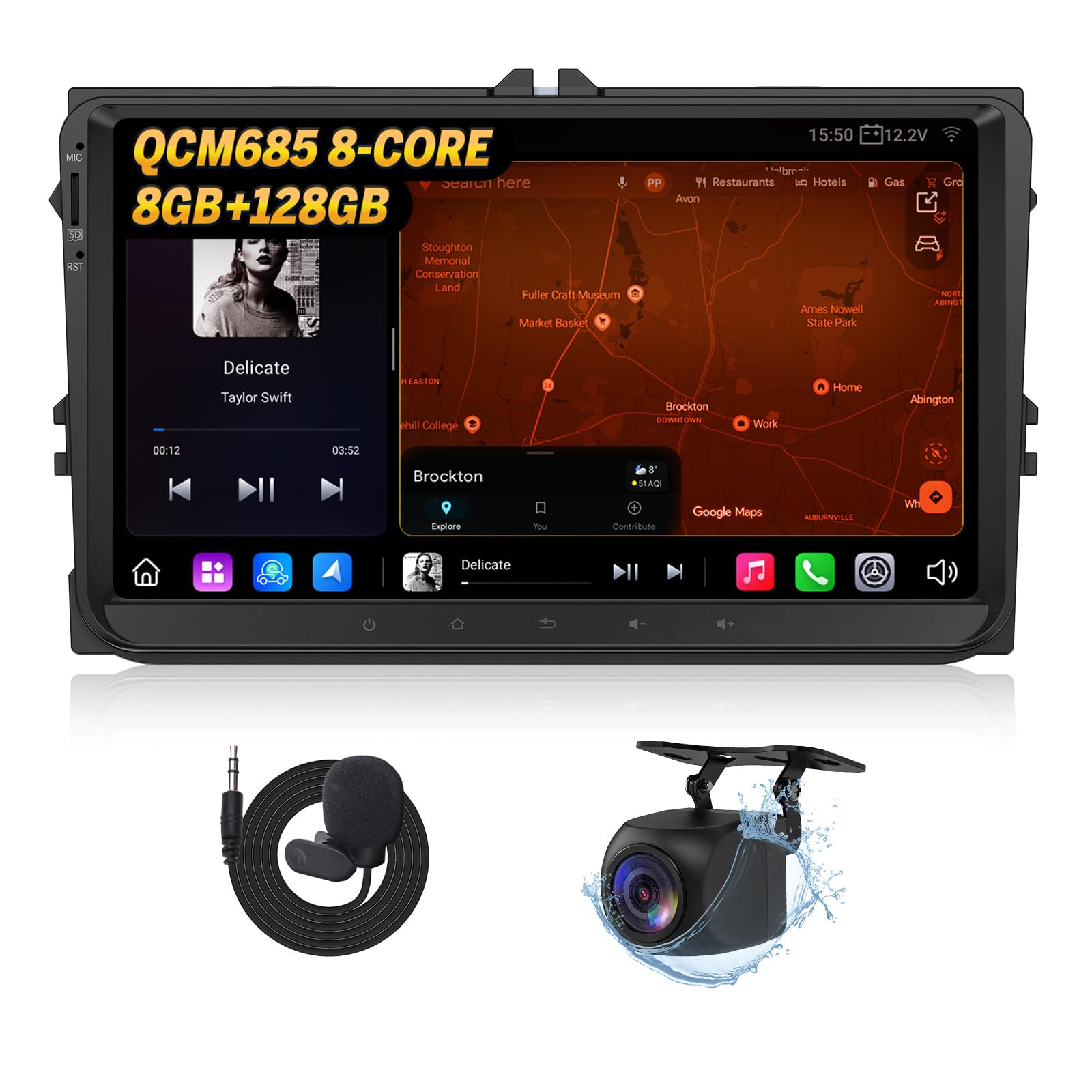 Eonon Autoradio da 9 pollici per Volkswagen, Seat, Skoda, Polo, Golf V/VI, Android 13, 8 GB + 128 GB, 4G, CarPlay, Android Auto, WiFi, GPS, Bluetooth, DSP, EQ, MirrorLink, telecamera di marcia
