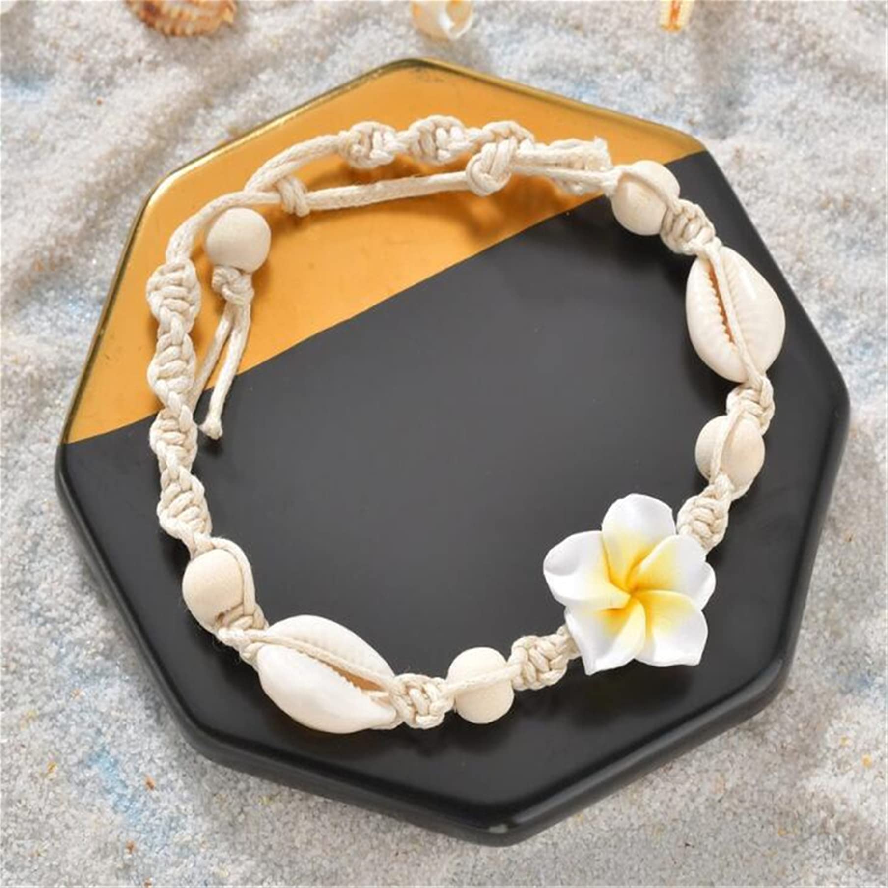 Cavigliere sexy con fiore bianco Shell regolabile cavigliere catena spiaggia gioielli piede per donne e ragazze bohemien tessuto cavigliera moda
