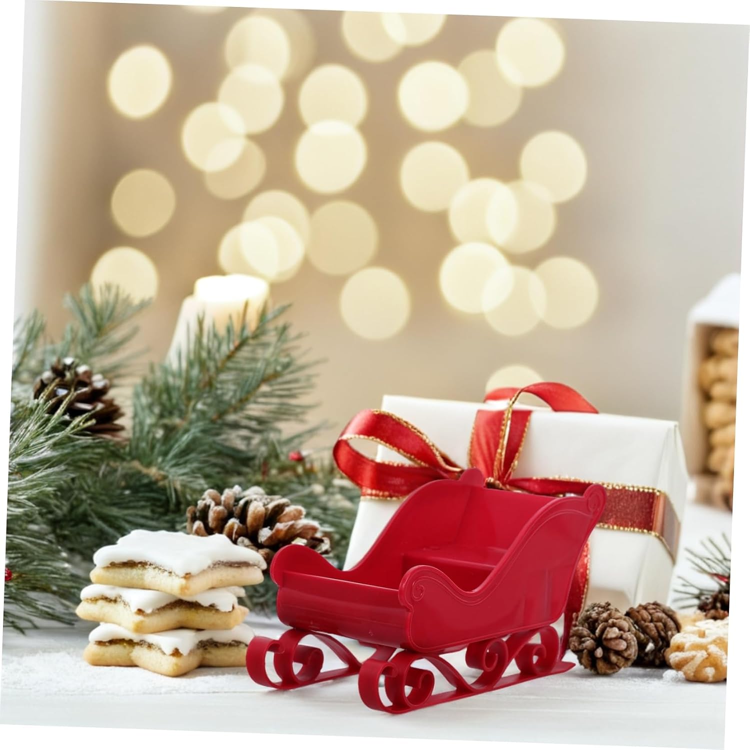2pcs Santa Sleigh Figurine Plastic Christmas Village Centerpiece Xmas