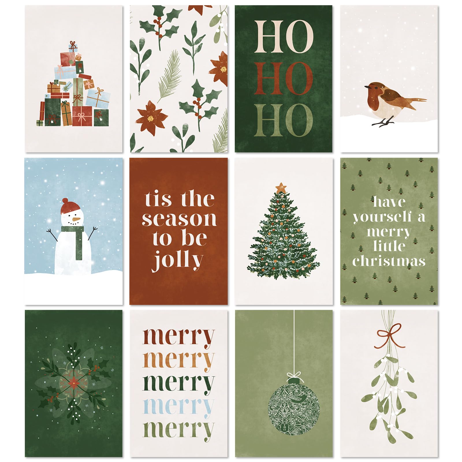 36 Pack Christmas Greeting Cards Vintage Xmas Note Cards with Envelopes Stickers Retro Winter Blank Cards, 4 x 6 Inch