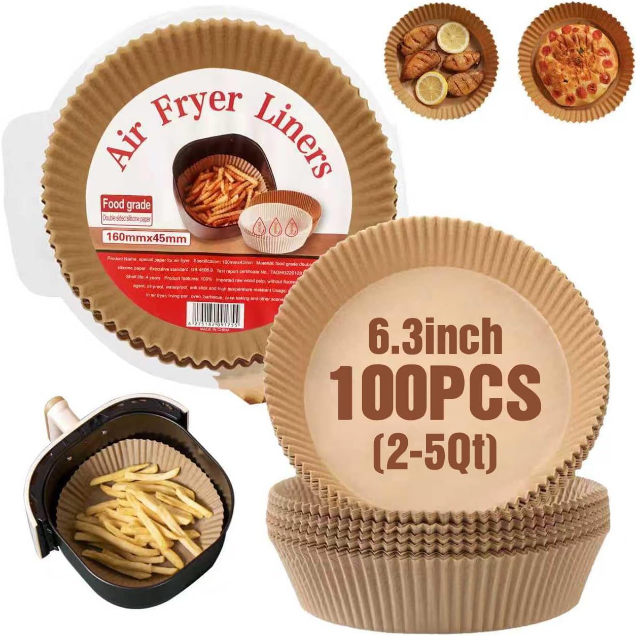 Disposable Air Fryer Paper Liners, 100 Pcs Round Non-Stick Parchment Paper, Oil-proof,Water-proof Cooking Baking Roasting Filter Pater for Air Fryers Basket, Microwave Oven, Frying Pan
