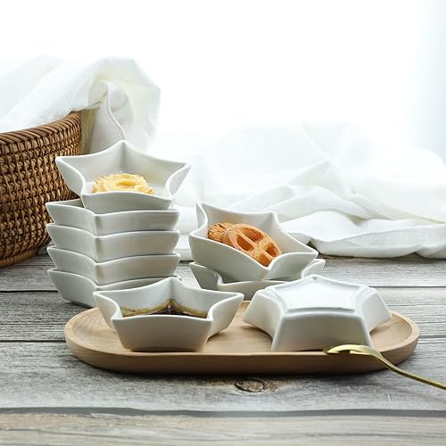 Miniatura 6 de SOCOSY Plato de cerámica multiusos en forma de estrella, platos para condimentos, platos para sushi, aperitivos, platos para servir platillos (juego