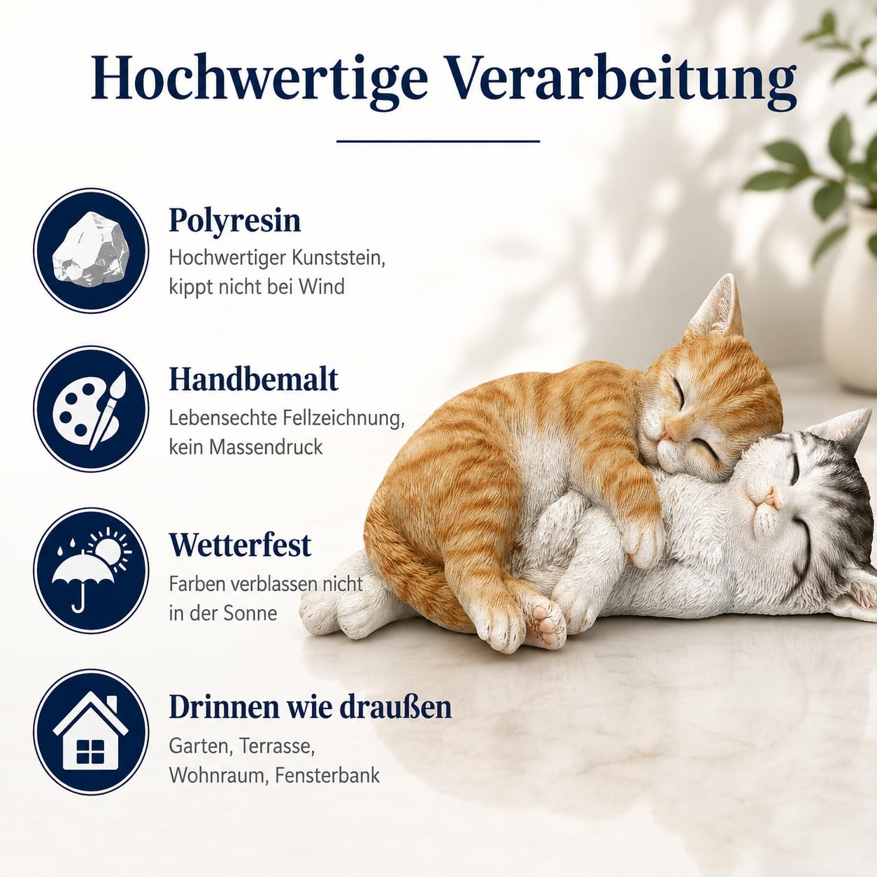 Figuren Shop GmbH Katzenfiguren Paar Garten 27,5 cm – Zwei kuschelnde Katzen aus Polyresin, handbemalt und wetterfest – Tierfigur für Sideboard, Fensterbank, Terrasse und Beet