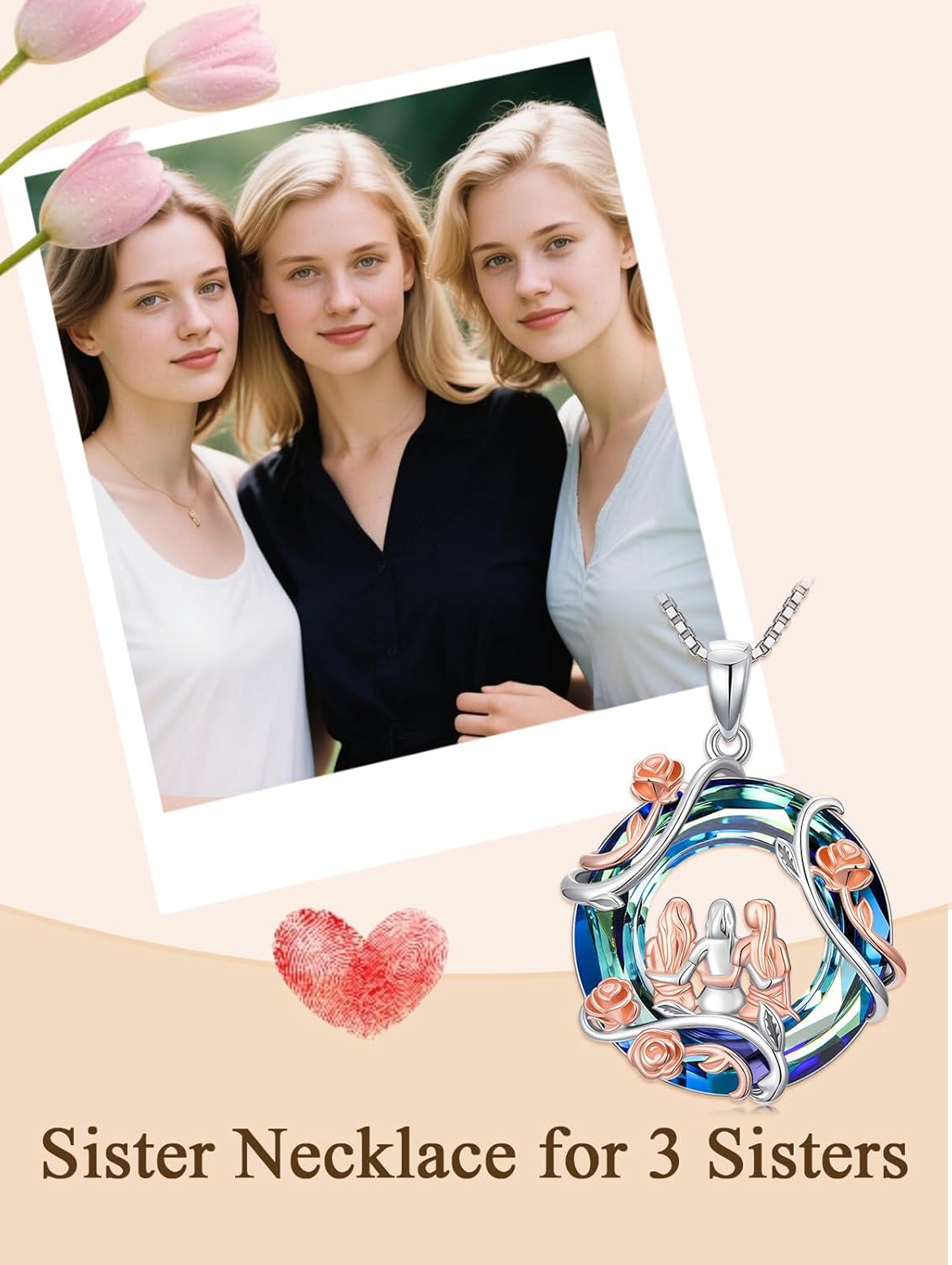 TOUPOP Sister Birthday Gifts for Sister 925 Sterling Silver 2 to 5 Sisters Necklace Rose Flower Pendant Crystal Jewelry Birthday Gifts for Women Best Friend - Image 2