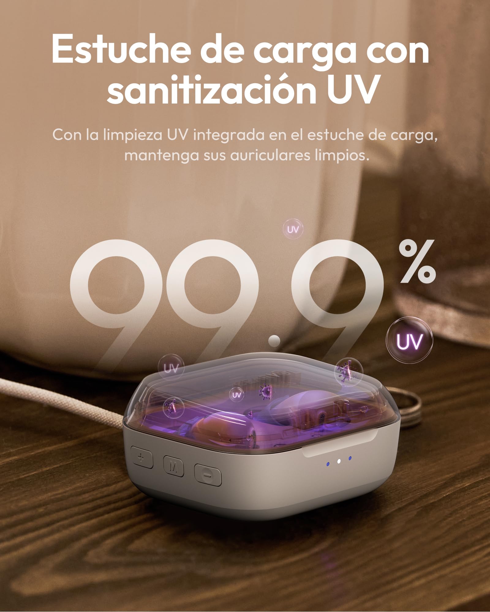 Nano Amplificador de Sonido Control Todo en Uno desde el Estuche, Listo para Usar, 54H Autonomía, 4 Niveles de Volumen, 3 Modos Ambientales (Blanco Estelar)