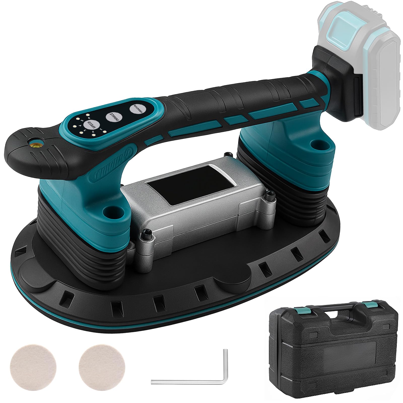 Vibratore per piastrelle a batteria, compatibile con batteria Makita 21 V, dispositivo di vibrazione per piastrelle con ventosa da 400 kg e 6 marce, regolabile 28000 giri/min, vibratore automatico per