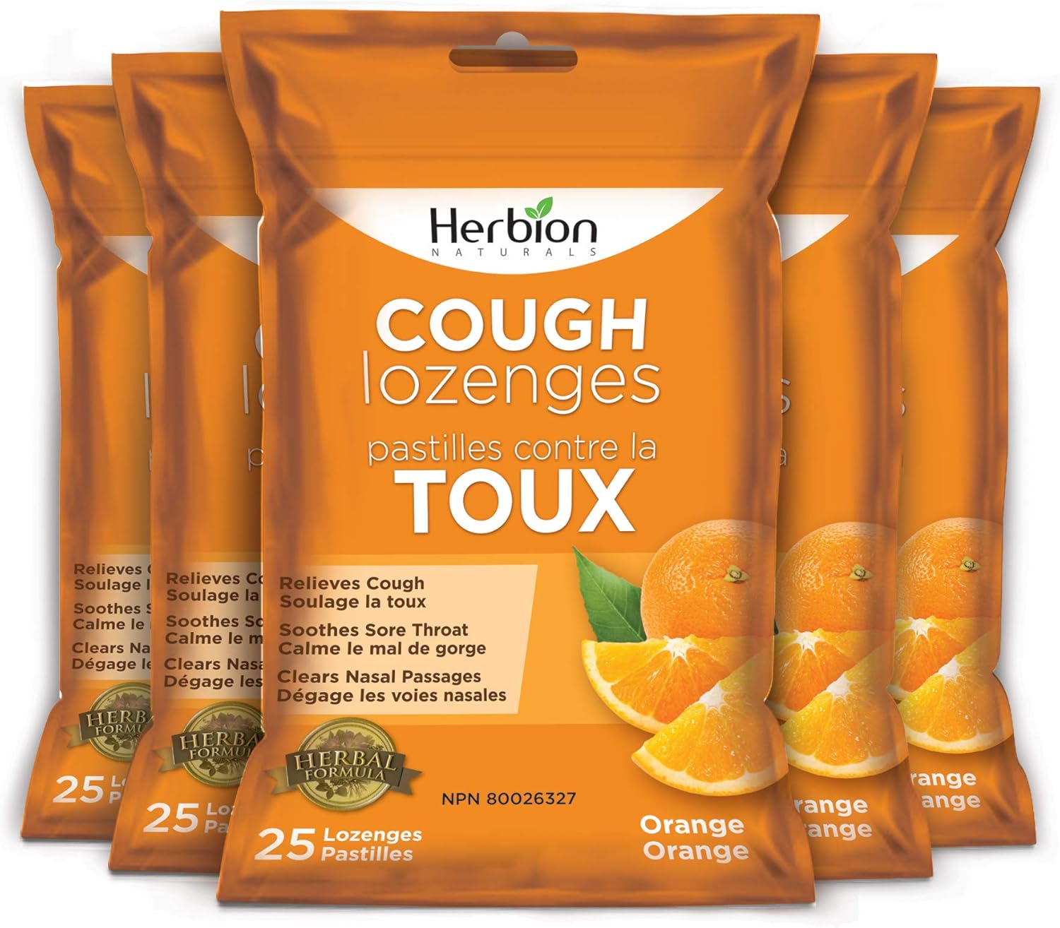 Product image of Herbion Naturals Cough Lozenges Orange Flavor | Cough Suppressant | Sore Throat Relief | Pack of 5, 125 Counts