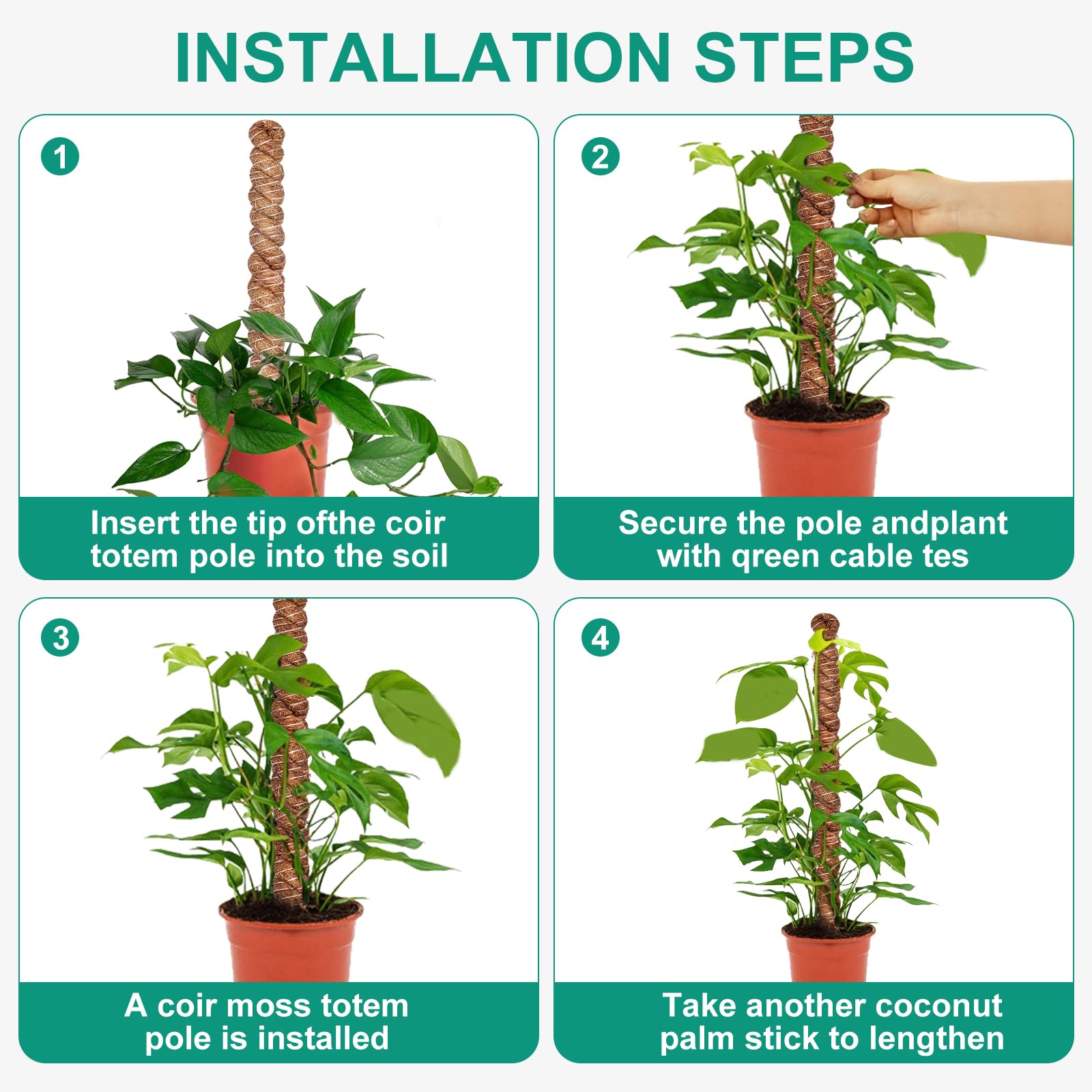 4 Pièces 40cm Plantes Grimpantes Poteau, Tuteur Plante,Tuteur Coco
