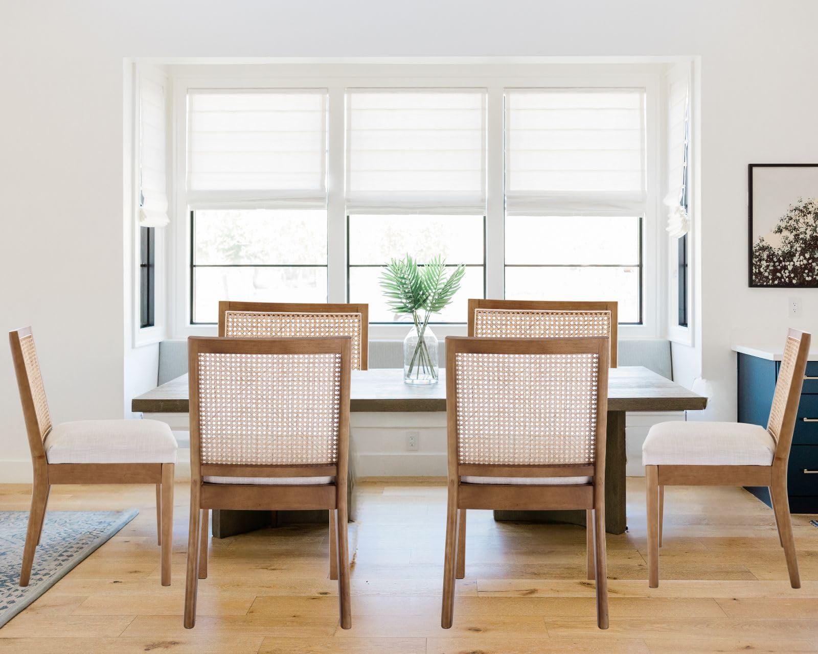 Farmhouse Rattan Dining Chairs Set of 6, Mid Century Modern Kitchen  Dining Room Chairs, Cane Upholstered Kitchen Side Chair with Natural  Hardwood