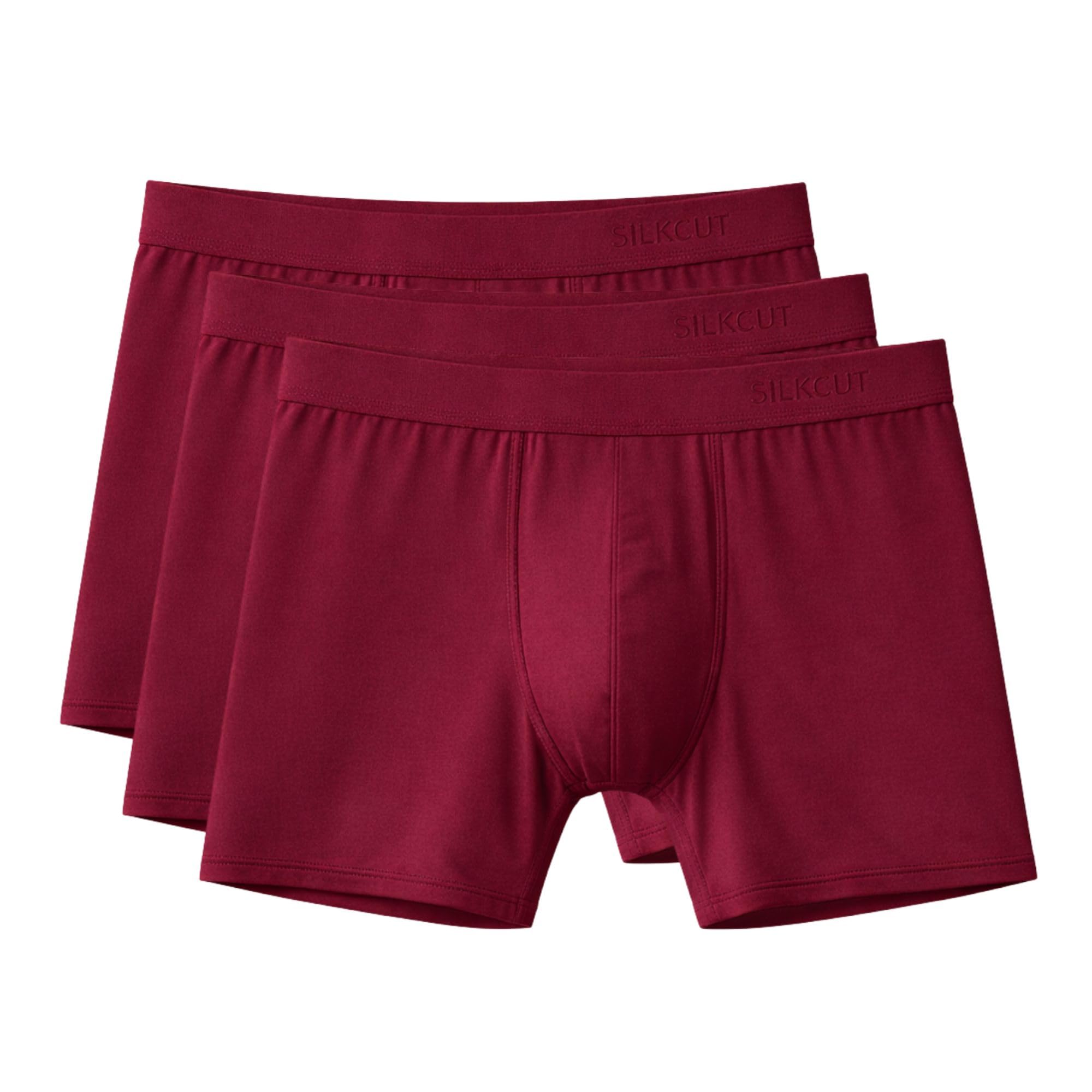 SilkCut Premium Micro Modal Air Boxer Briefs for Men Breathable Underwear Moisture Control Comfortable Fit - Cabernet