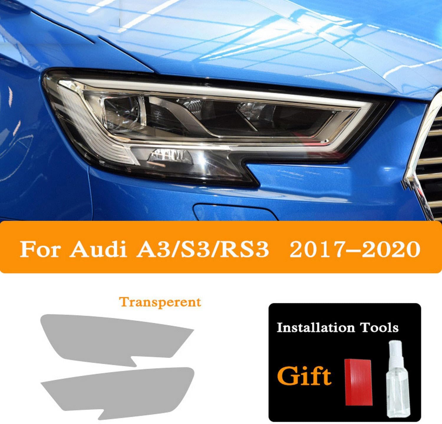 Car Headlight Protective Film Protection Transparent TPU Sticker Accessories ， for Audi A3 S3 RS3 8V 2013-On Sportback Accessories, 2017-2020