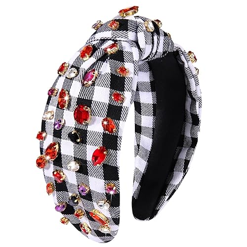 Miniatura 1 de YAHPERN Diadema de Halloween para mujer, diadema anudada de cristal con diamantes de imitación, diadema con joyas de otoño a cuadros, diadema con