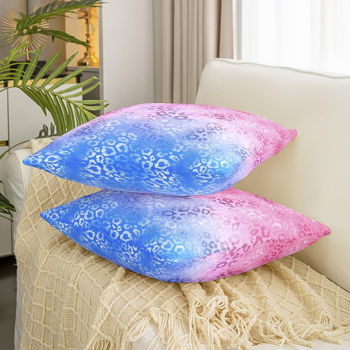 Set di 2 federe per cuscini leopardate con stampa floreale e botanica, decorazione per casa, divano, letto, divano, per soggiorno, decorazione autunnale, 40,6 x 40,6 cm