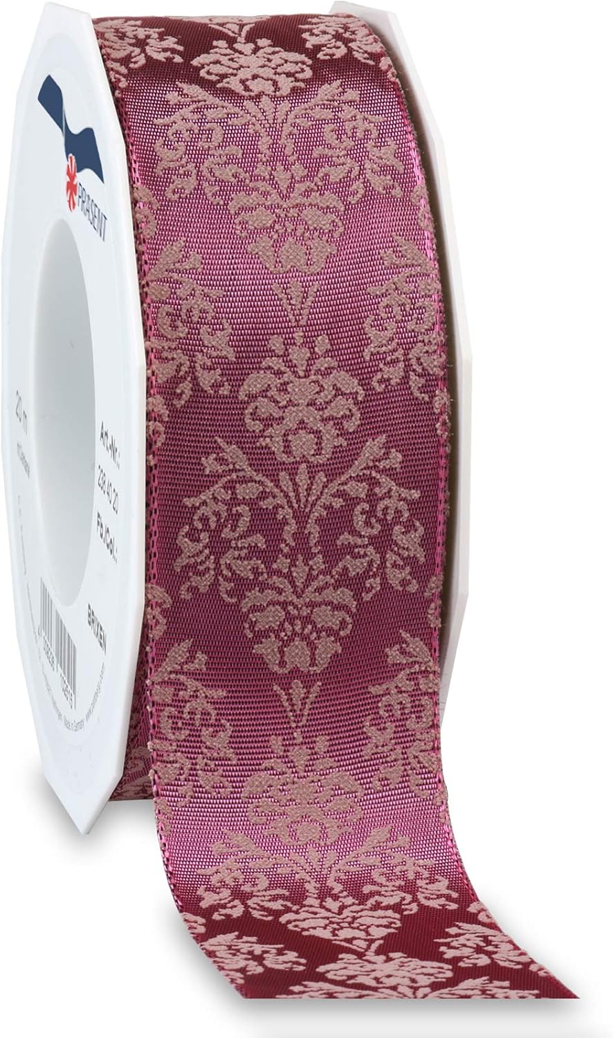 Wired & Printed Ribbon, 40 mm width, 20 m length, Coral