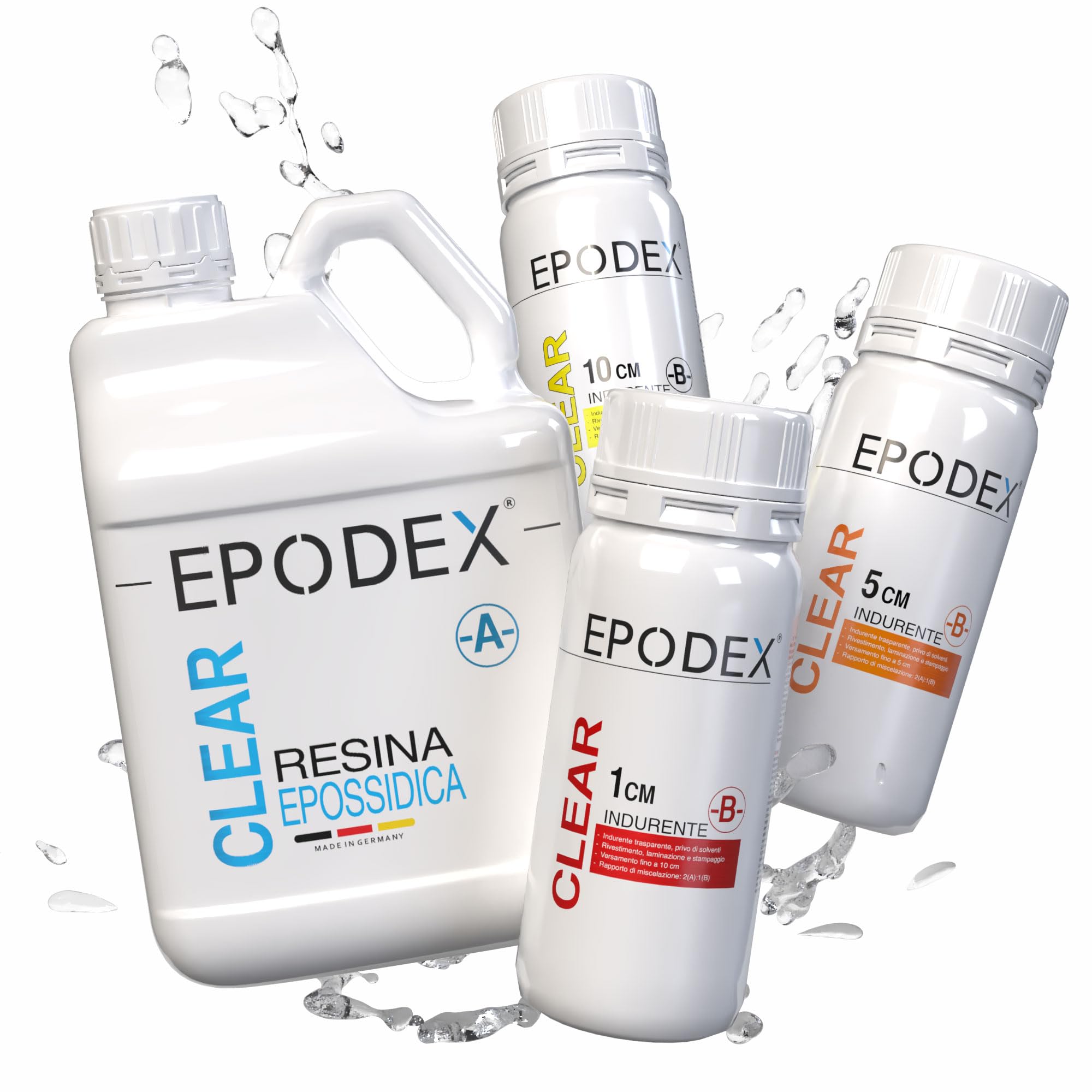 EPODEX Serie ECO, Resina epossidica trasparente kit per colate fino a 1cm, per rivestimenti, arte, fai da te, river table, lampade, gioielli e altro, 3kg