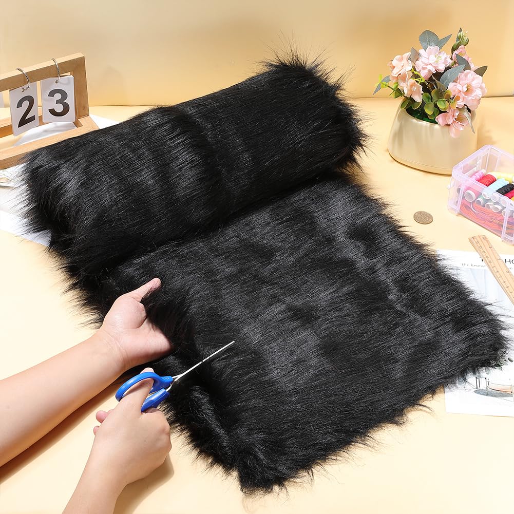 Tela de piel sintética negra de 63 x 39 pulgadas de felpa peluda de piel sintética para manualidades para coser disfraces, Halloween, decoración navideña, proyectos de bricolaje, suministros