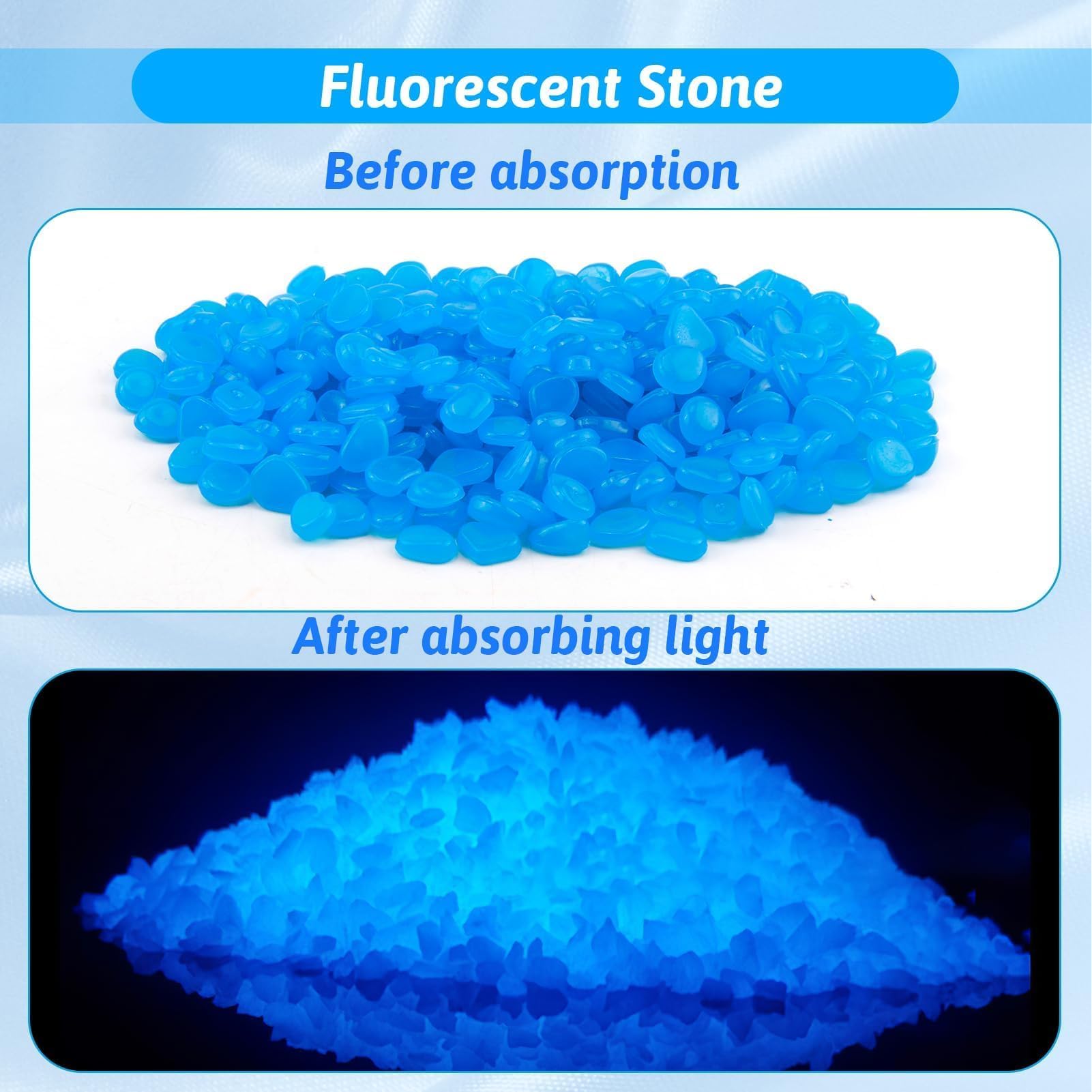 Pietre Luminose da Giardino 300 Pezzi, Sassi da Giardino, Decorative Sassi Luminosi, Brillanti Ciottoli, Pietre Luminosi per Acquario Prati Terrazza, Sassi Decorativi per Vasi, Pietra Luminosa, Blu