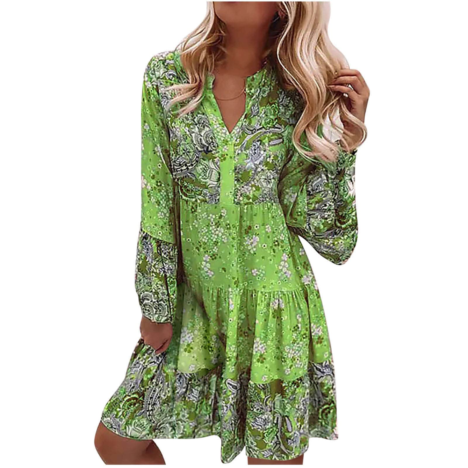 AMhomelyWomen Dresses Sale Clearance Party Elegant Bohemian V-Neck Loose Short Sleeve Strapless Print Long Dress for Special Occasions Plus Szie UK Size S-5XL