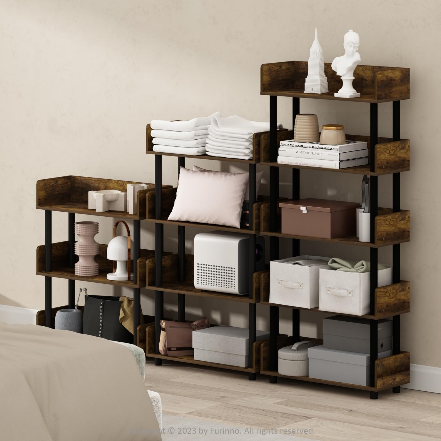 HomeStock Country Cottage 5-Tier Toolless Display Rack, Amber Pine/Black