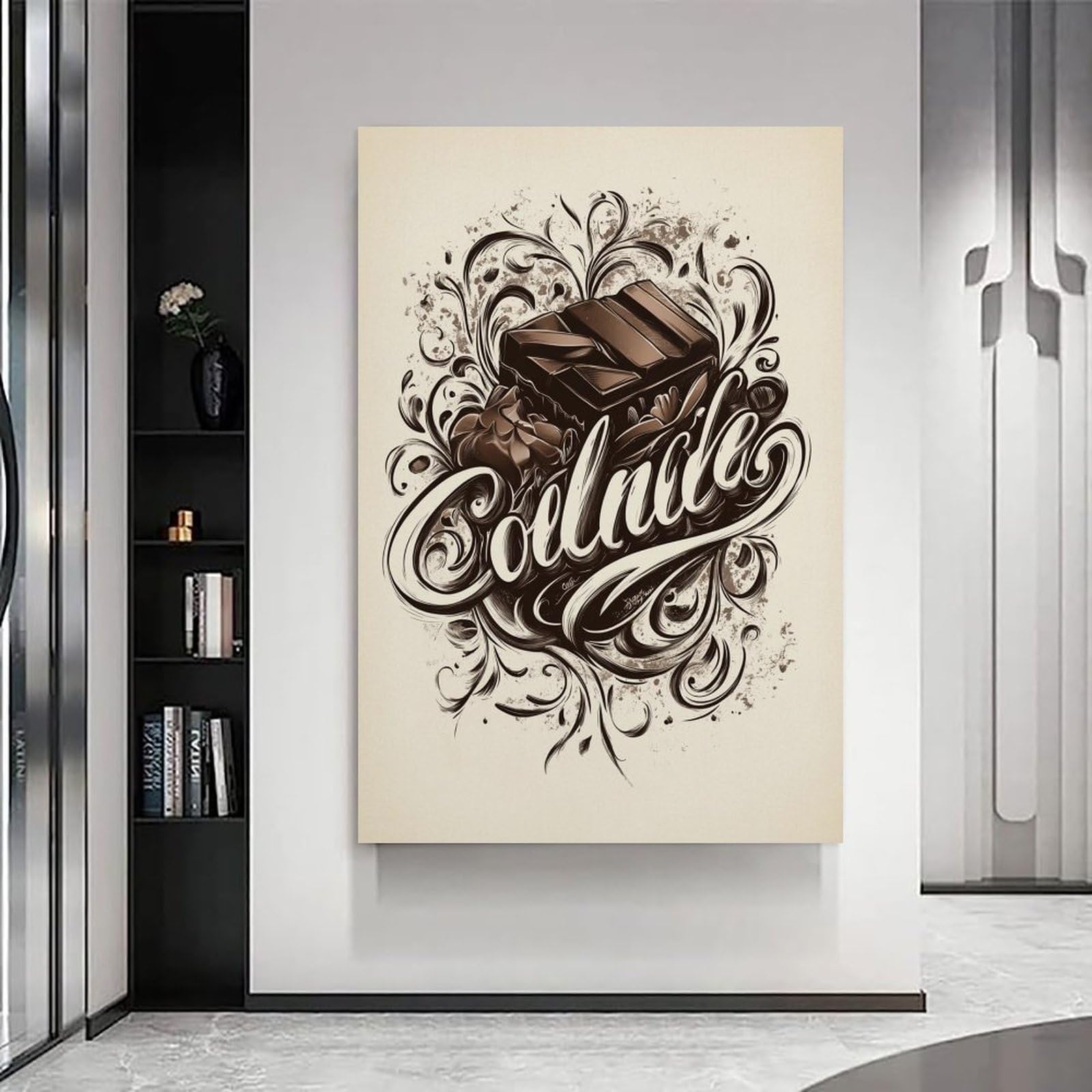 XHBKJA Minimalistischer Kunstdruck auf Leinwand, Retro-Getränke-Poster, Schokoladentafel mit stilvollem Schriftzug, moderne Familie, für Wohnzimmer, Dekoration, Rahmen-Stil, 50 x 75 cm