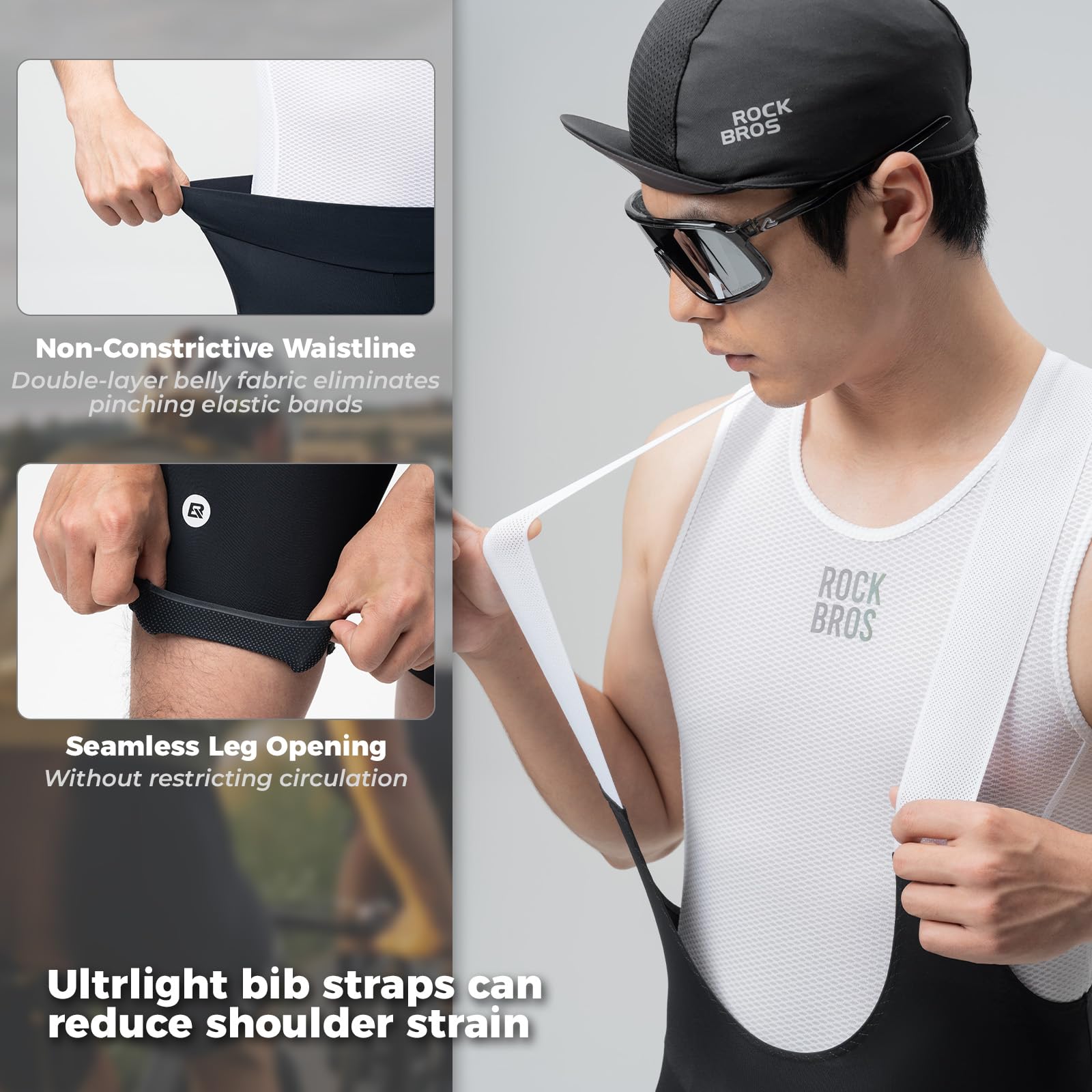 ROCKBROS Radlerhose Herren Gepolstert, Fahrradhose Kurz, Bib Shorts mit Träger, Atmungsaktive schnelltrocknende Radsport Trägerhosen für Rennrad & MTB