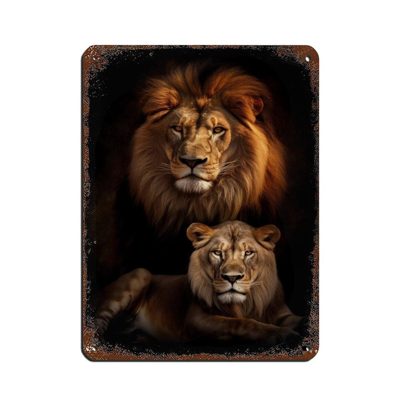 Lion And Lioness（1） Retro Poster Metal Tin Sign Chic Art Retro Iron Painting Bar People Cave Cafe Family Garage Poster Wall Decoration 12x16inch(30x40cm)