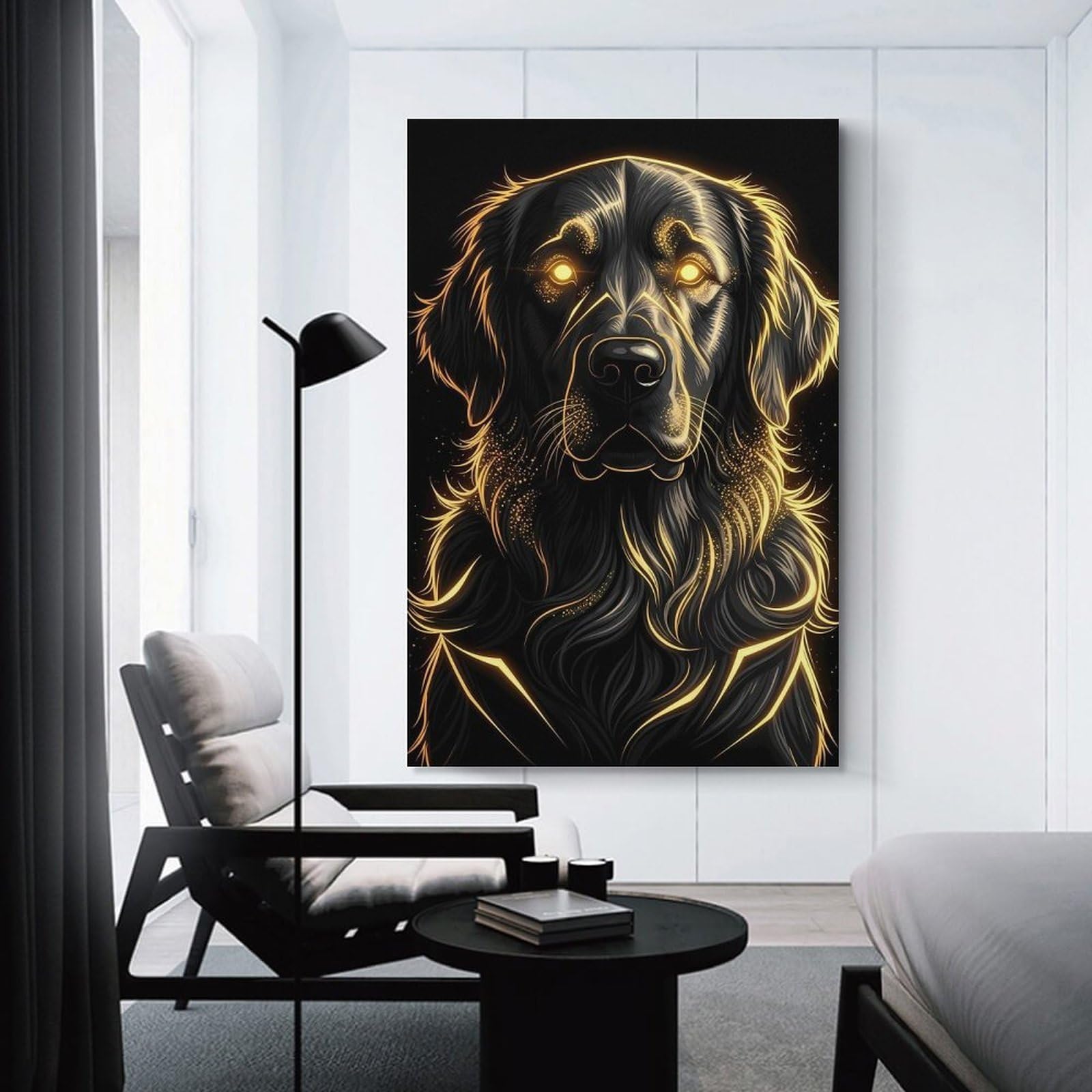 Junmoney Unframe-Style-24 Golden Retriever With Glowing Accents Home Decor Wall Art 24X36inch(60X90cm), For Bedroom, Guest Room Or Reading Nook, Decorative Wall Art For Cosy Rooms