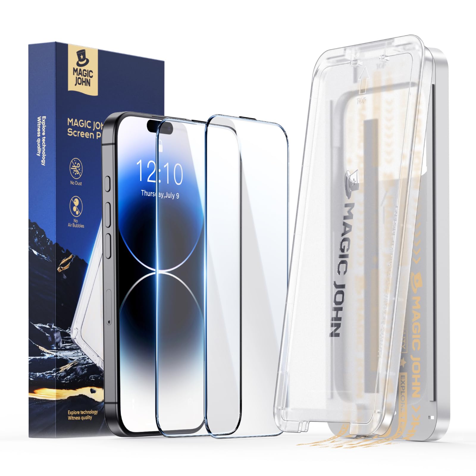 MAGIC JOHN 2 Pack for iPhone 14 Pro Screen Protector, with Shatterproof Tempered Film, Auto Dust-Elimination, Bubble Free & HD Clear, Easy Installation for iPhone 14 Pro/6.1 Inch