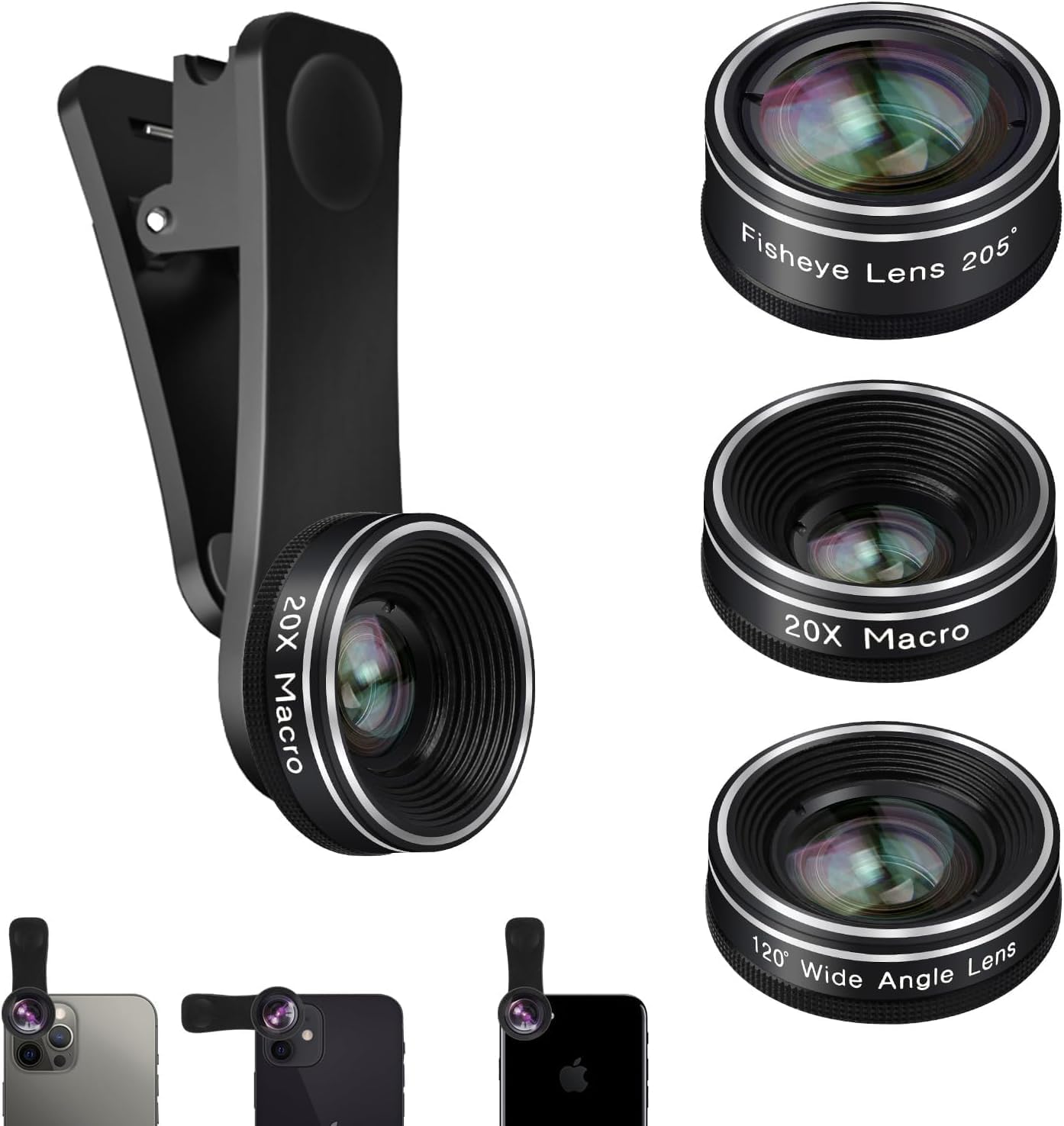 Mocalaca Lente de cámara de teléfono con espejo de cámara de reflejo, lente macro, lente ojo de pezkit de lentes gran angular, accesorios de