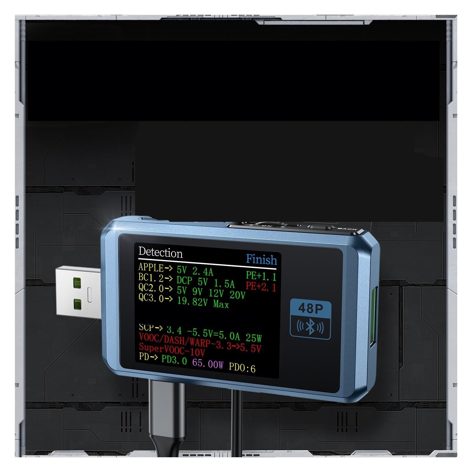 Tester USB FNB48P Tester napięcia prądu USB Wyzwalacz PD QC4.0 + PD3.0 2.0 TYPE-C Test pojemności szybkiego wykrywania ładowania 1,77 cala(With bluetooth)