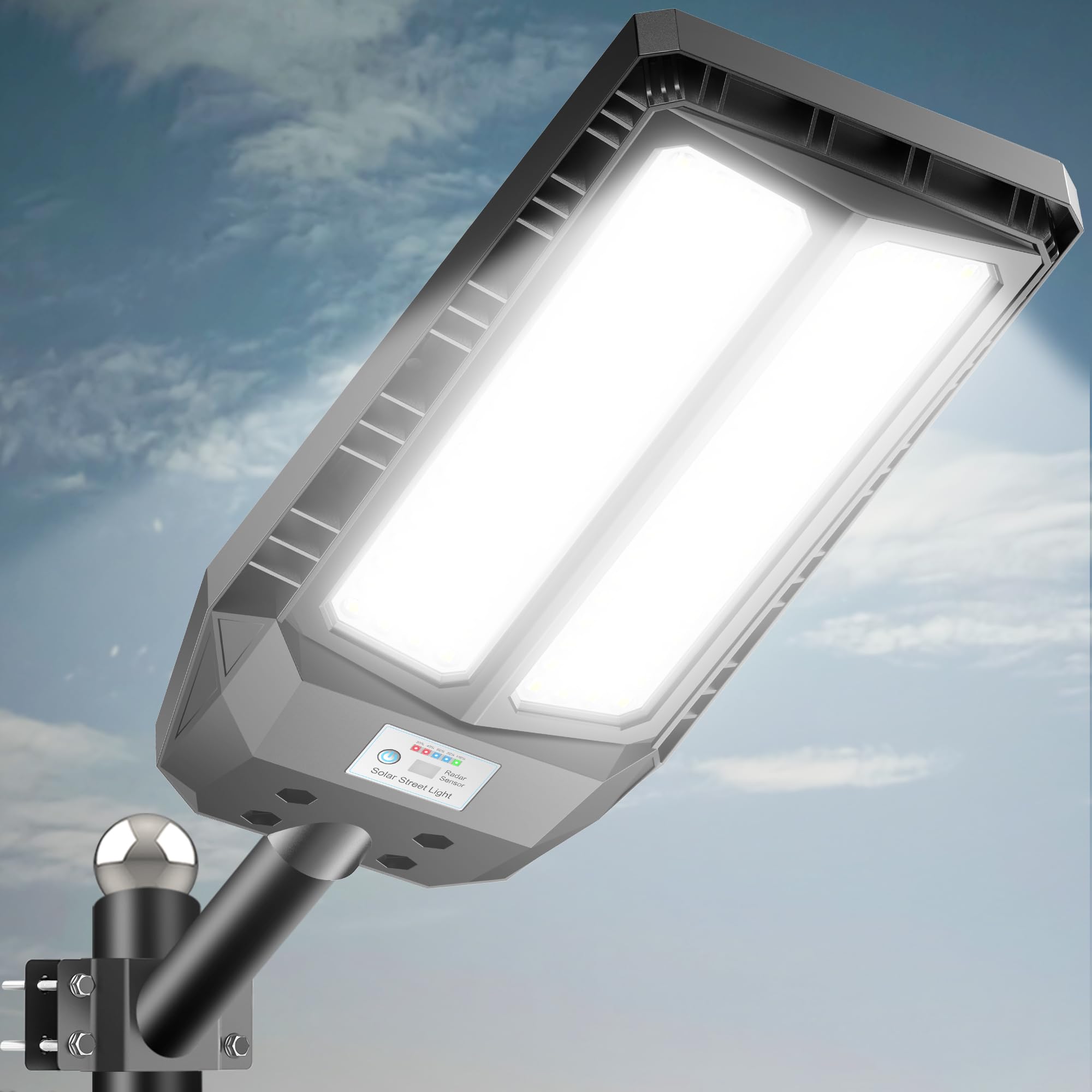 Adewalk 5000W Lampione Solare Led Esterno con Telecomando, IP66 Impermeabile Lampada Stradale Solare con Sensore di Movimento, 6500K Super Bright Lampioni da Giardino Esterno Solari per Garage Strada