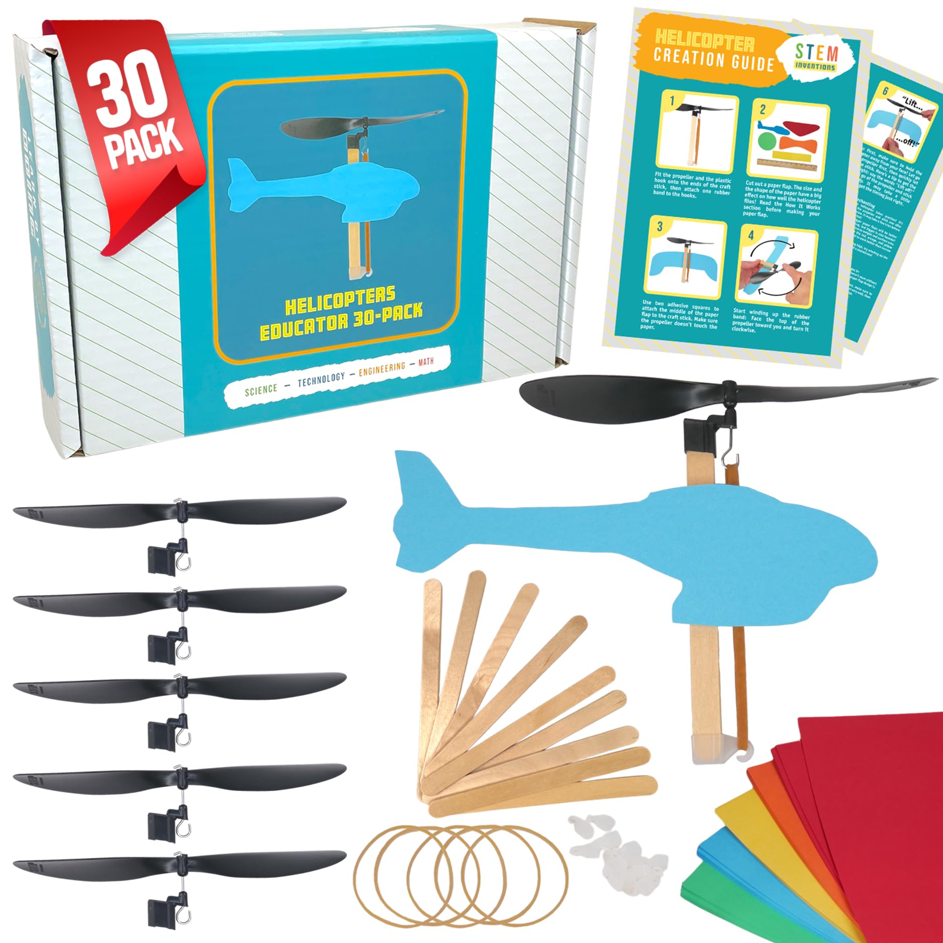 Rubber Band Helicopter Kit – Build 30 DIY Propeller-Powered Helicopters, Complete Project for Kids with Instructions
