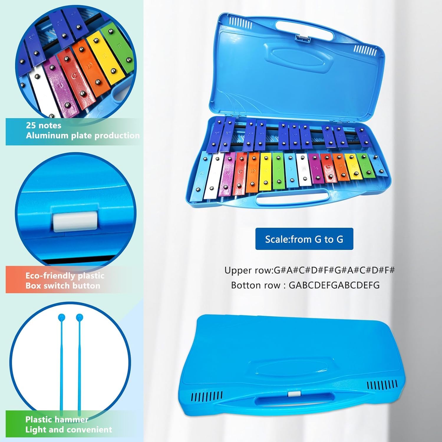 EliLunar Glockenspiel Xylophone, 25 Notes Colorful Metal Keys with Mallets - Image 2