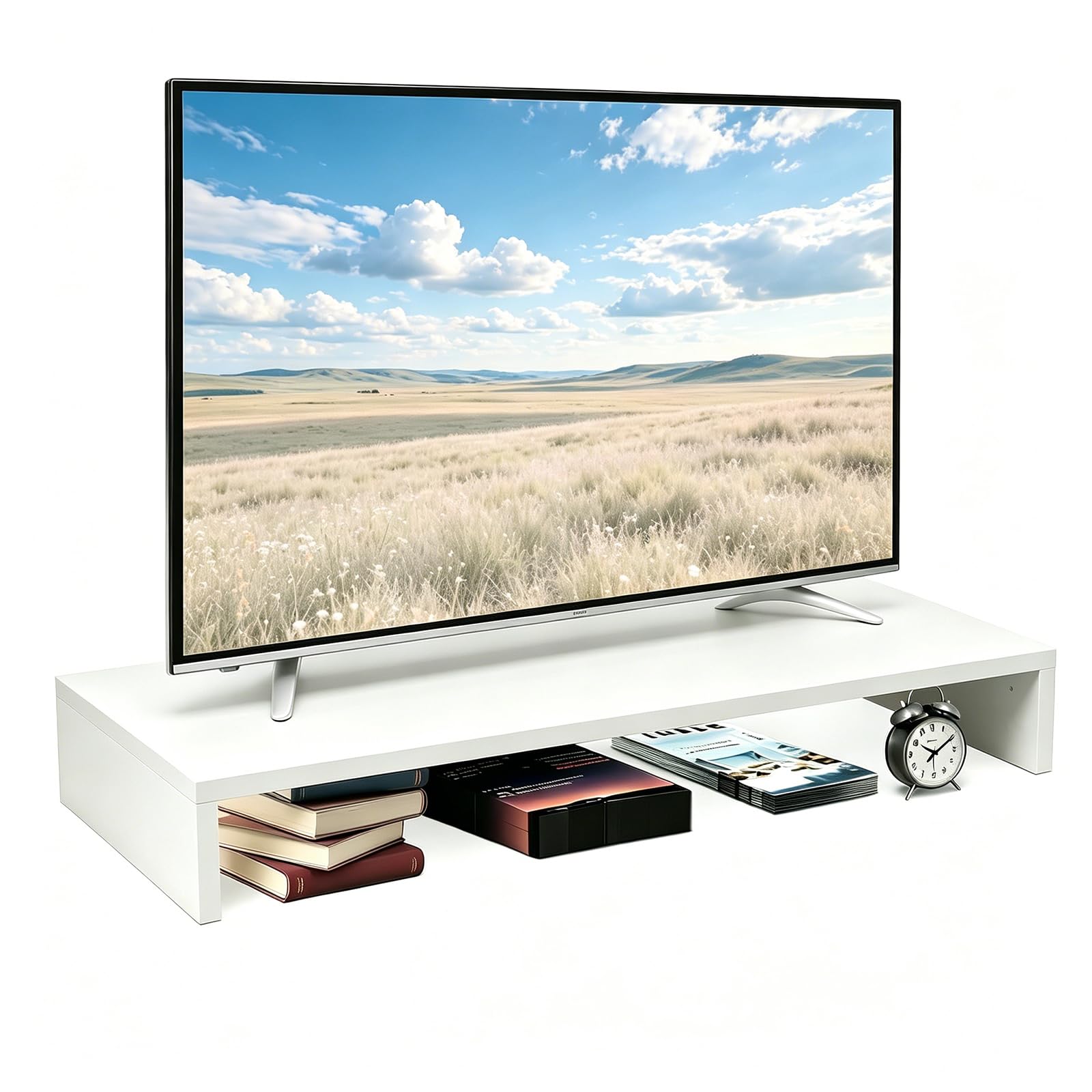 Monitorständer Holz, ergonomische Monitorerhöhung für Schreibtisch, passend für PC, Laptop und TV,Schreibtischaufsatz Bildschirmerhöhung, 85x35x12cm, Weiß