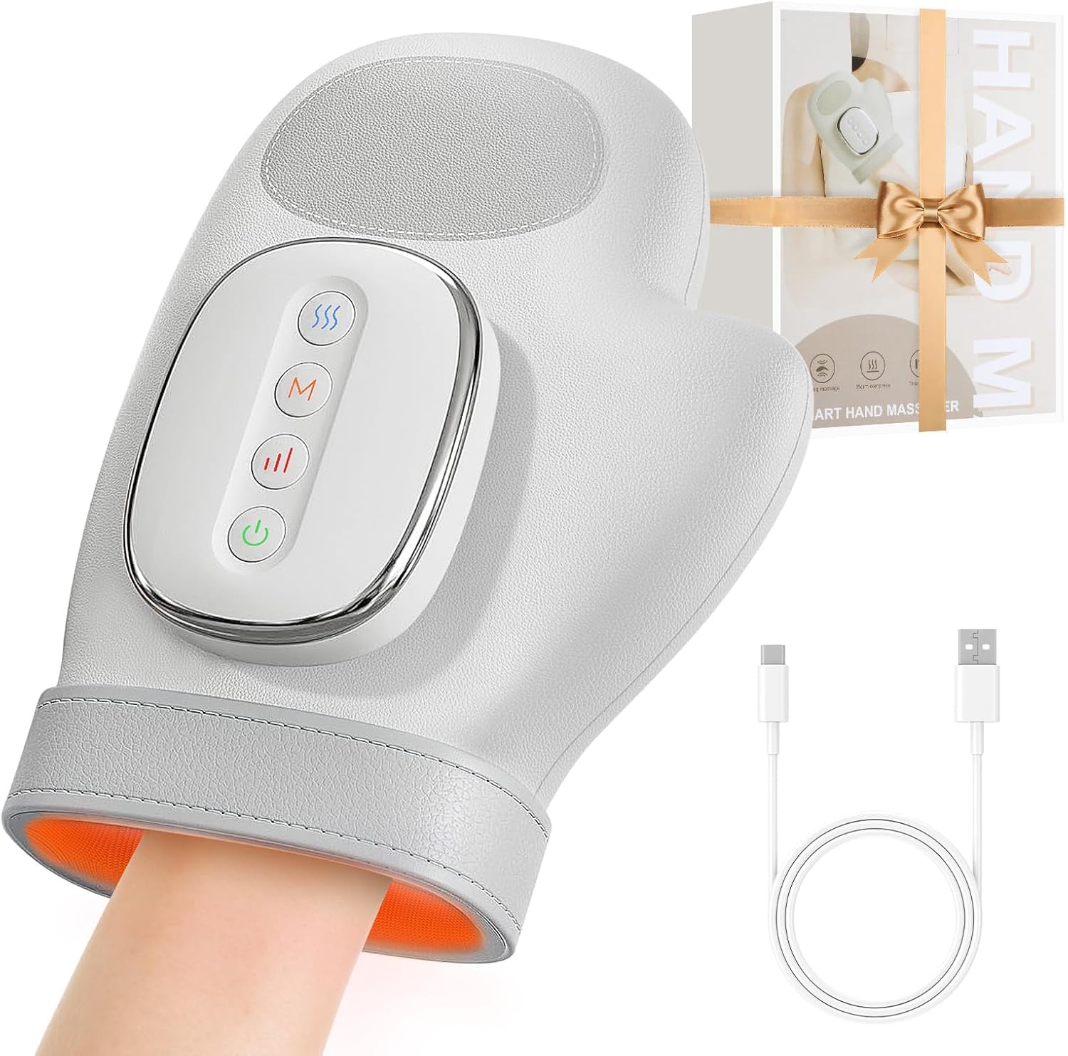 Masajeador de manos con alivio de calor y compresión, masajeador de mano recargable eléctrico con 3 masajes, 5 niveles de presión, guante de terapia para artritis y túnel carpiano