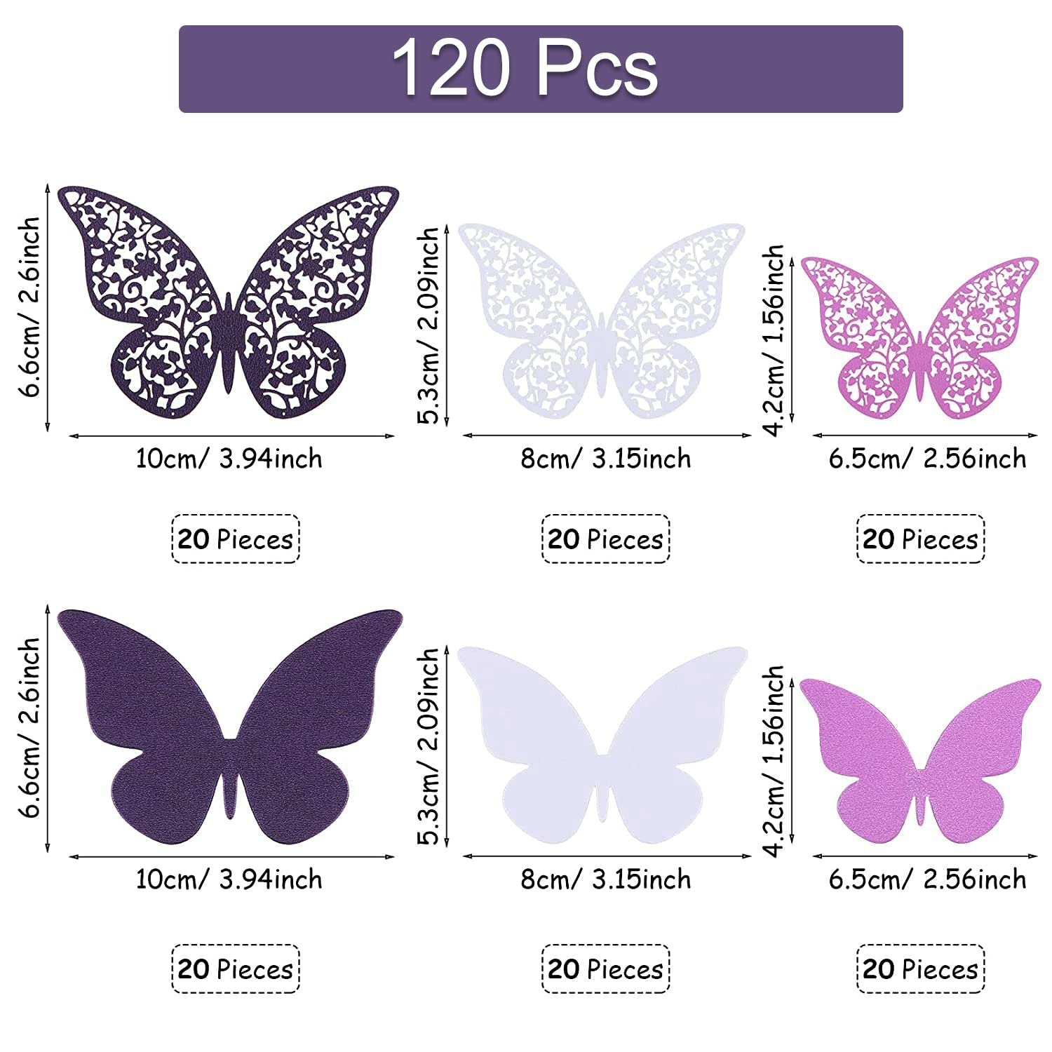 Xtore 120 Pcs Stunning 3D Purple and White Butterfly Wall Decor -(Purple & White) 2