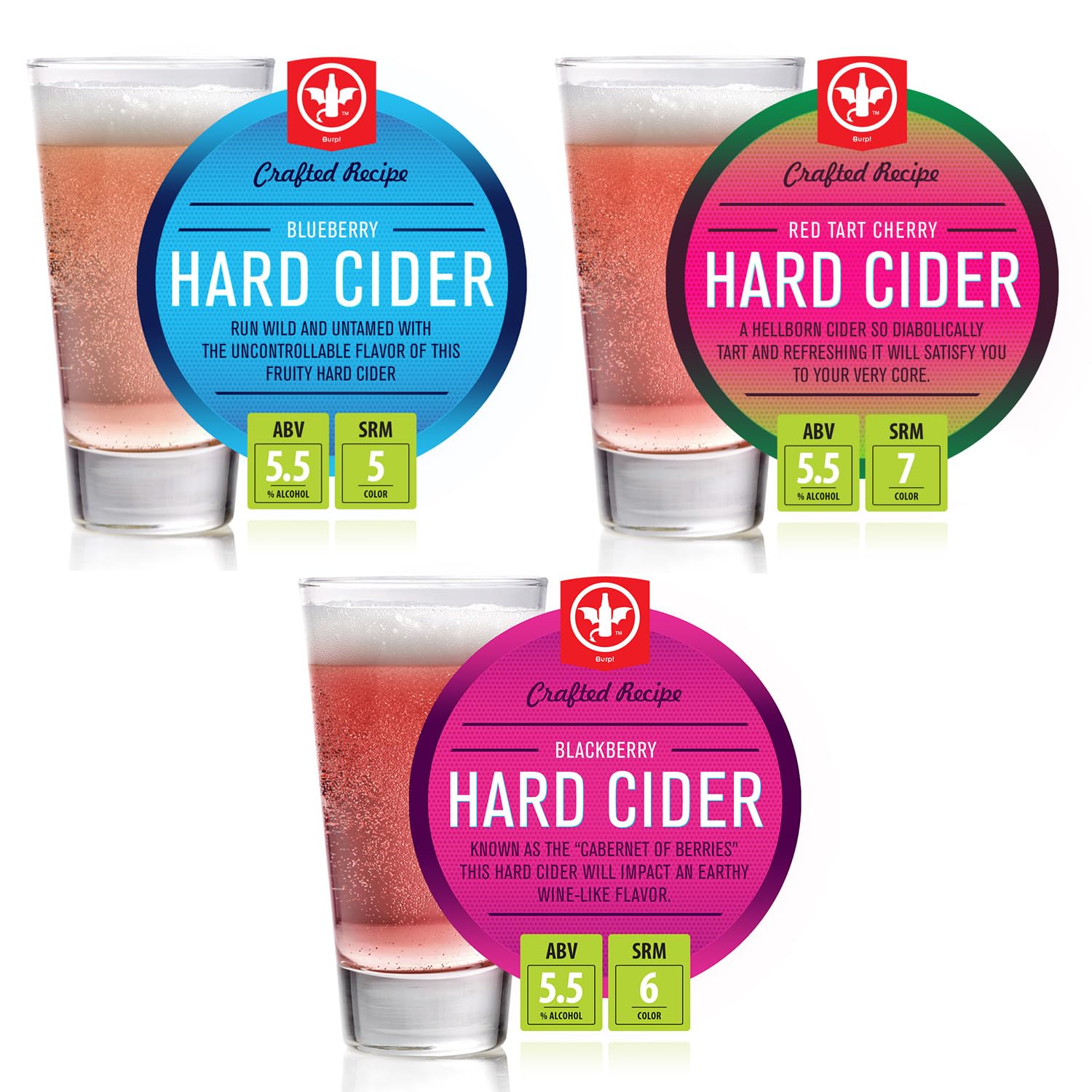BrewDemon 2 Gal. Craft Variety 3-Pack of Hard Cider Recipe Kits - Makes (3) Wicked-Good 5.5% ABV Batches of Craft Brewed Hard Cider