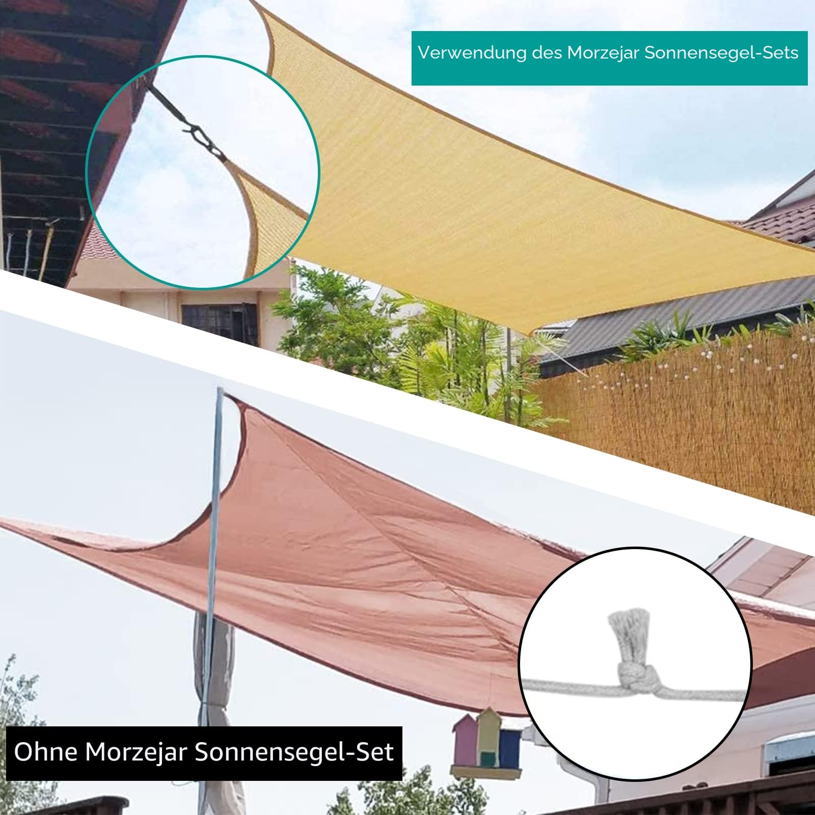 Morzejar Sonnensegel-Befestigungsset, 304 Edelstahl, strapazierfähig, dreieckig, rechteckig und quadratisch (M6, schwarz), 40 Stück