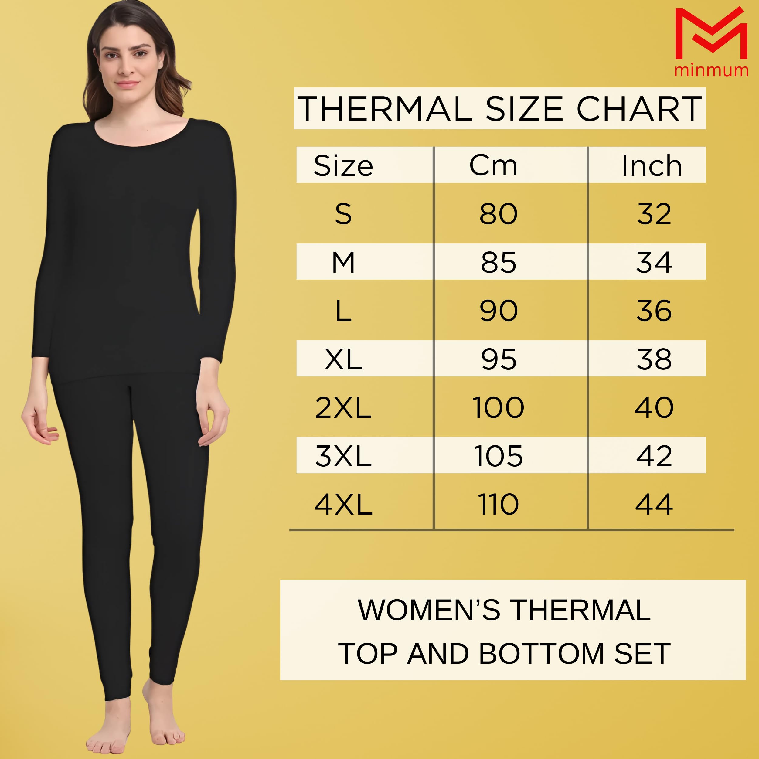 minmum Women's Cotton Thermal Set Top & Bottom | Round Neck | 3/4th Sleeves | Winter Wear (Black, 105) - Image 3 thumbnail